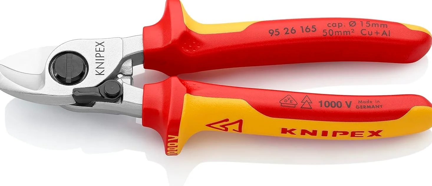 KNIPEX Nożyce do kabli Ze sprężyną rozwierającą chromowany z wielokomponentowymi osłonkami, izolowane wg VDE 165 mm, 95 26 165
