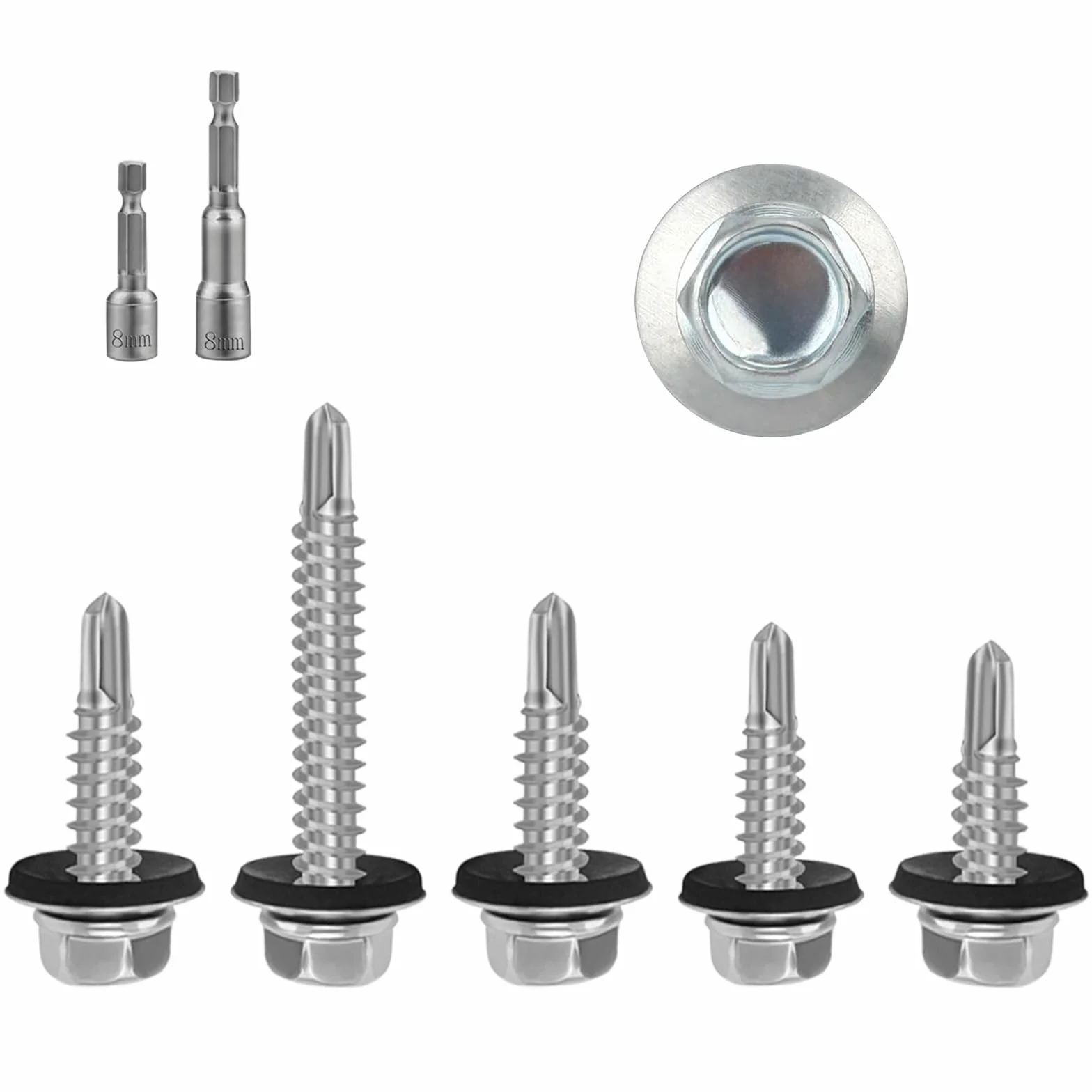 130 sztuk wkrętów do blachy trapezowej, wkręty samogwintujące, 4,8 x 19 mm, wkręty z łbem sześciokątnym, wkręty z podkładką uszczelniającą, wkręty samowiercące do stali, blachy, śruby metalowe