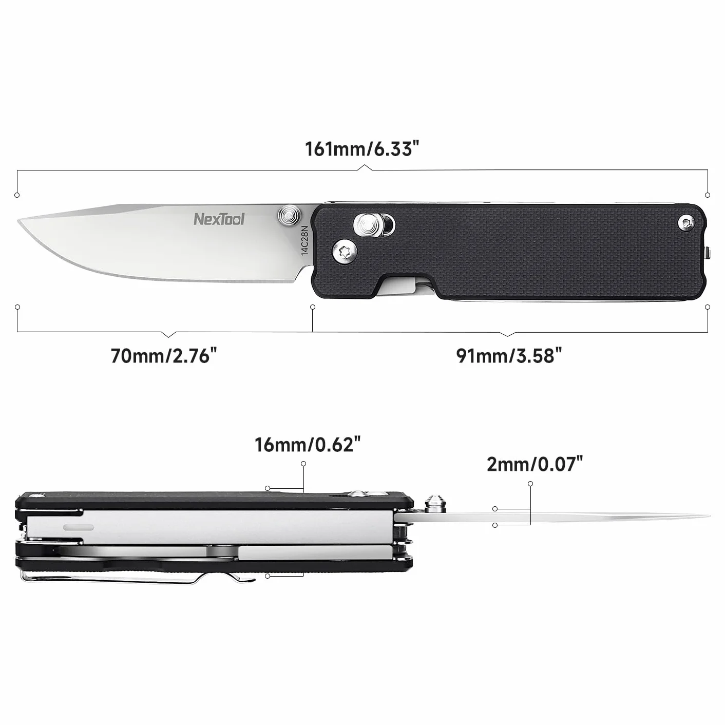 NexTool Knight K30 scyzoryk kieszonkowy z blokadą fali uderzeniowej, narzędzie wielofunkcyjne 11 w 1 z ostrzem stalowym 2,76" 14C28N, nożyczki radełkowane do EDC, do użytku na zewnątrz i dla