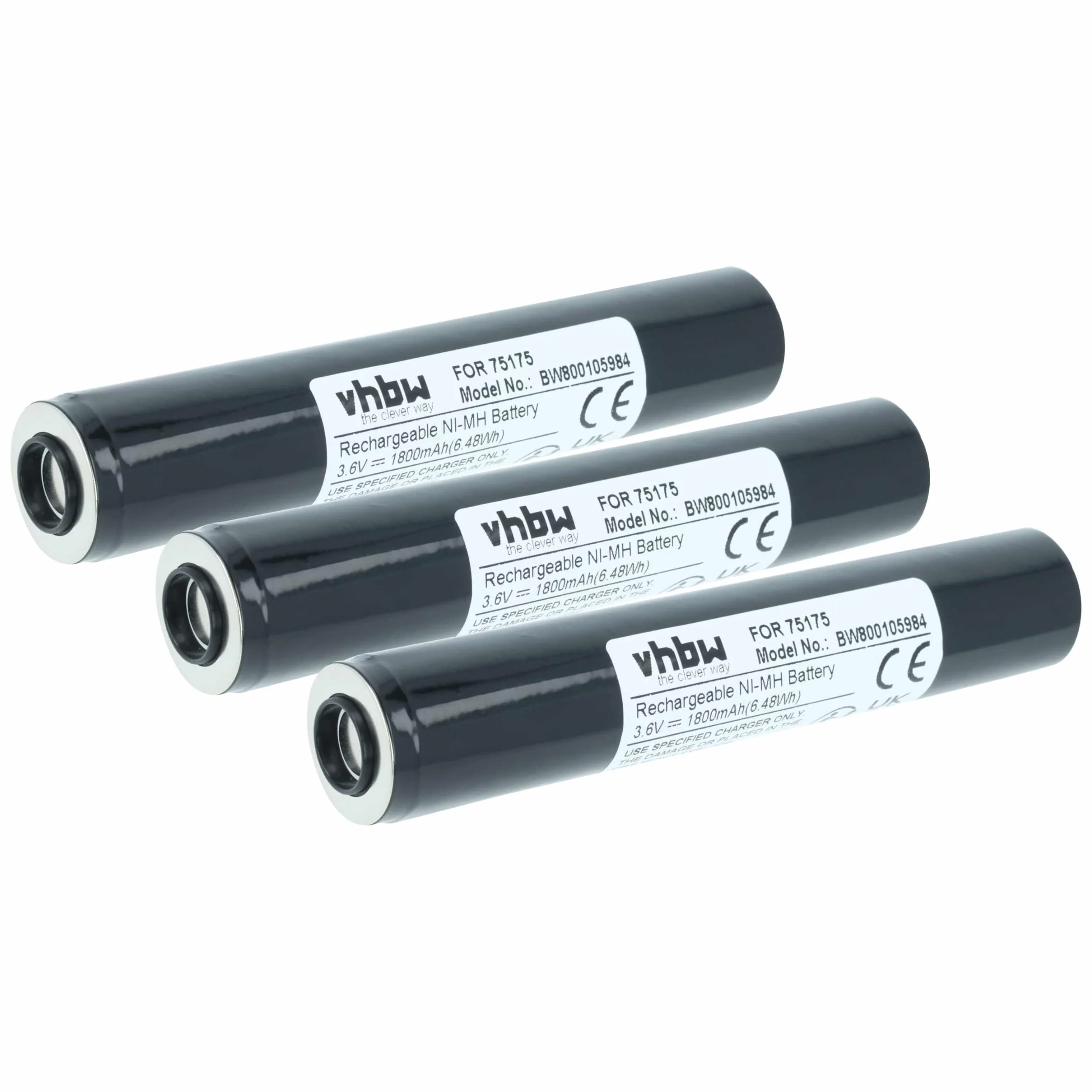 vhbw 3 x akumulator kompatybilny z Pelican Streamlight 75310, 75307, 75306, 75309, 75308, 75305 latarka czołowa (1800 mAh, 3,6 V, NiMH)