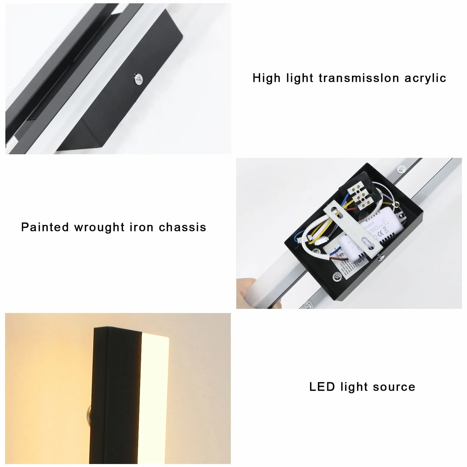Riserva Wewnętrzna lampa ścienna LED, 16W nowoczesna lampa ścienna 3000K ciepłe światło, akrylowa wewnętrzna lampa ścienna do sypialni, salonu, przedpokoju, klatki schodowej, czarna
