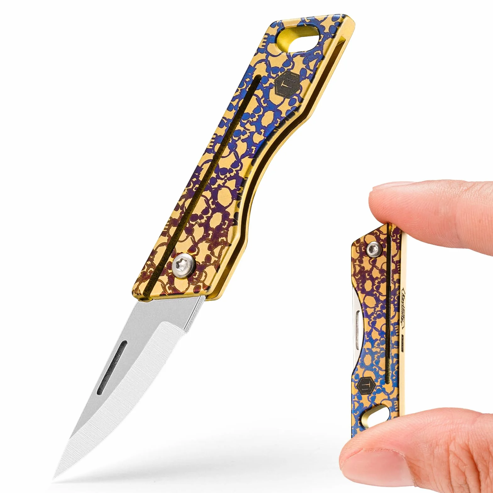 KeyUnity KK06 mały tytanowy, składany mini nóż Edc z wbudowaną dziurką na klucz, lekki breloczek do kluczy, nóż do kempingu i wędrówek