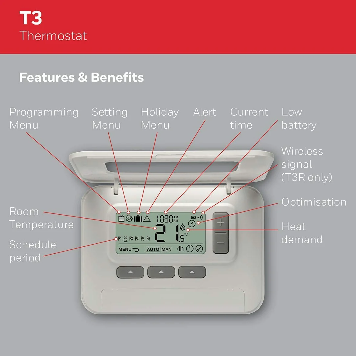 Honeywell Home T3C110AEU T3 programowalny przewodowy termostat, 7-dniowy, biały