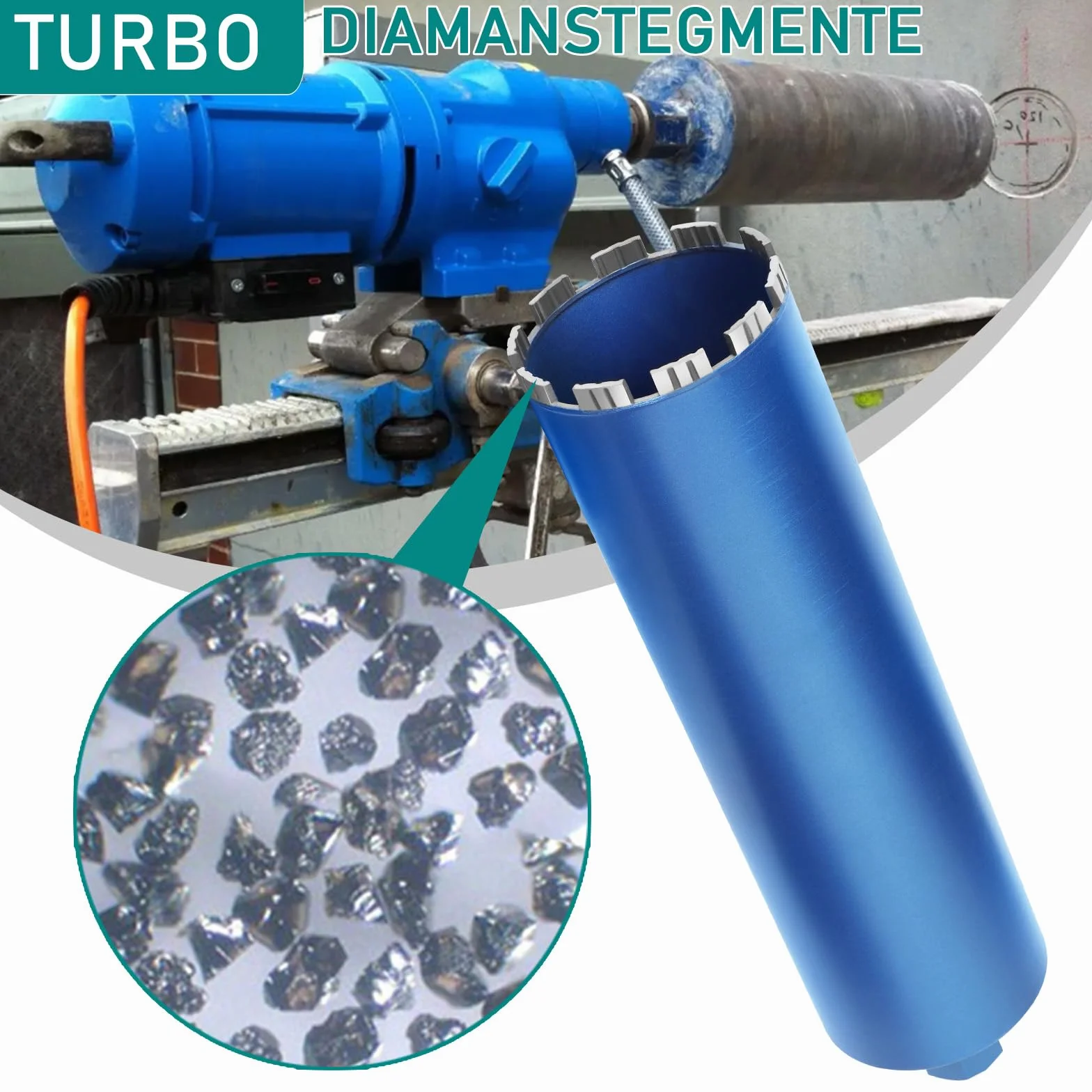 Diamentowa koronka wiertnicza wiertło rdzeniowe do wiertarki rdzeniowej z turbo, w zestawie SDS-Plus, 1 1/4", Ø 200 mm, długość całkowita 460 mm, wiertło do puszek na mokro i na sucho koronka