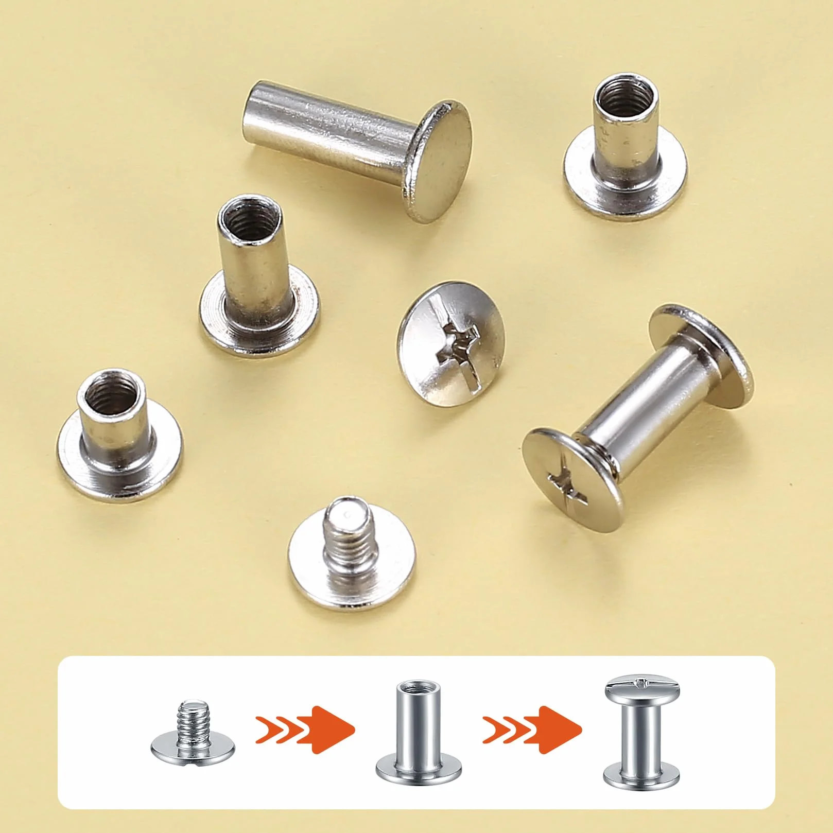 180 sztuk śrub Chicago, M4 M5 Wiązane śruby, Chicago Binding Screws, Nity do Bindowania Książek z płaską główką krzyżową, zatrzaski na guziki do książek Nity skórzane
