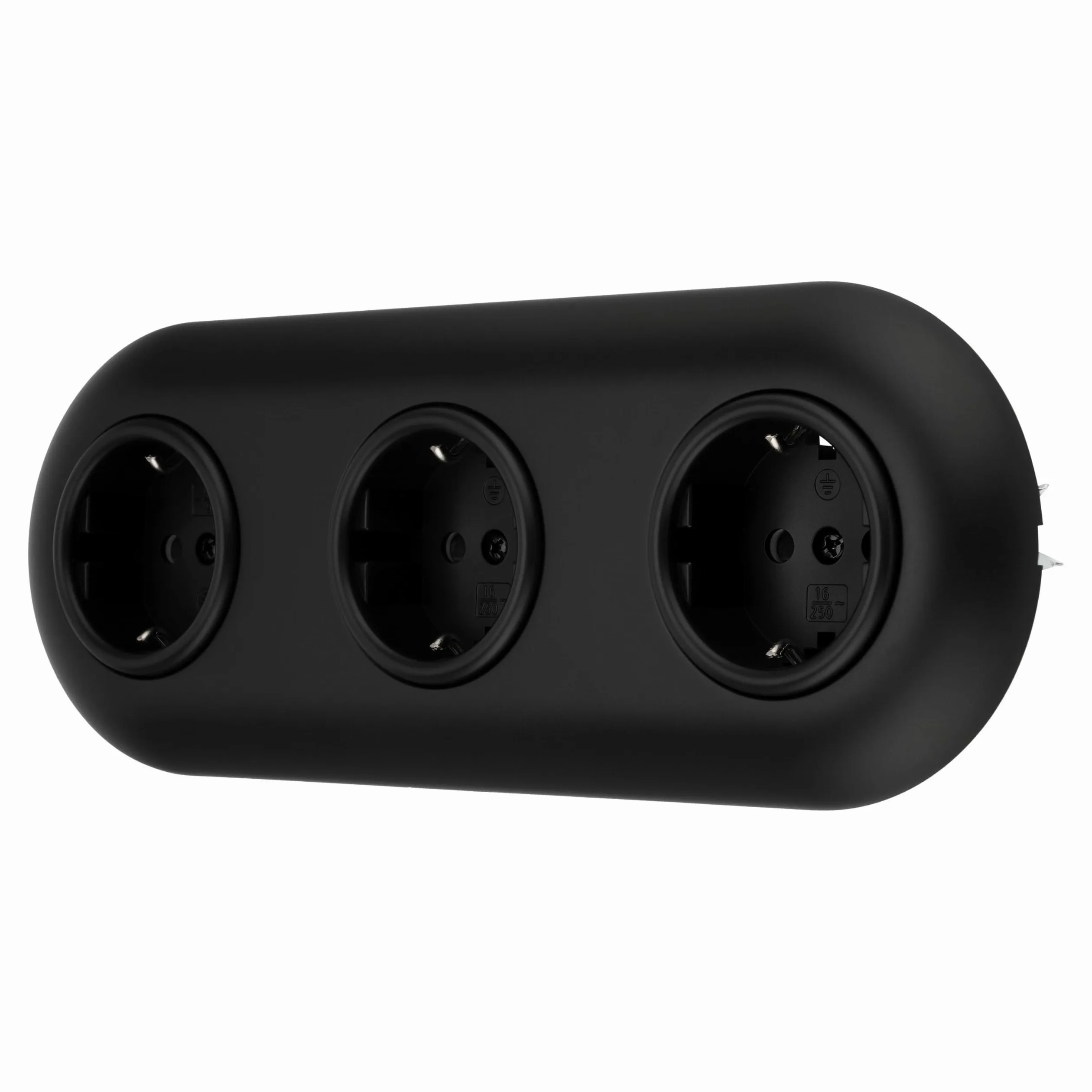 Podtynkowe gniazdko retro potrójne, zacisk wtykowy, All-in-One, seria VX1 czarno-matowe