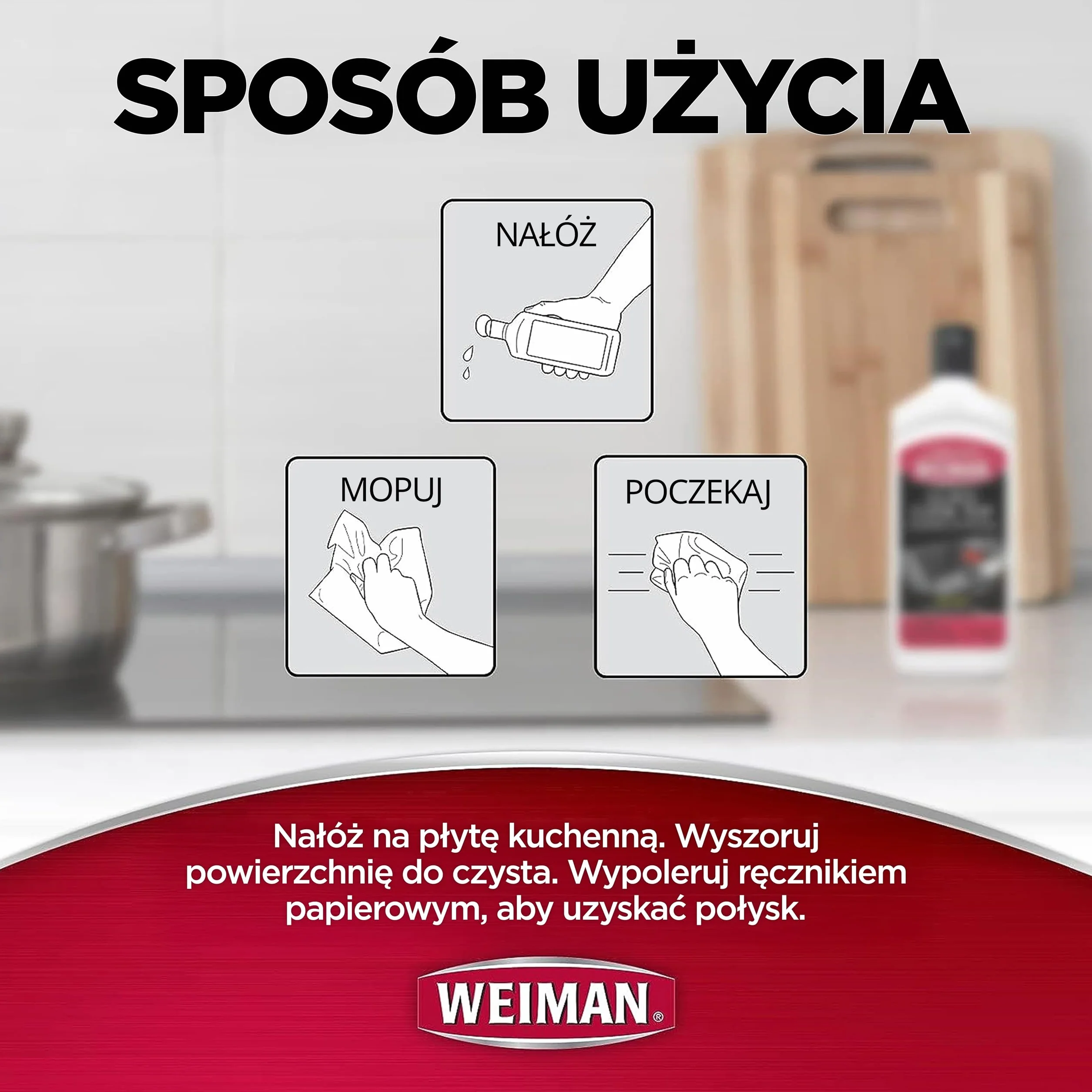 Weiman Glass Cook Top Cleaner and Polish - Zestaw do czyszczenia płyt kuchennych z gąbką do szorowania - 300 ml