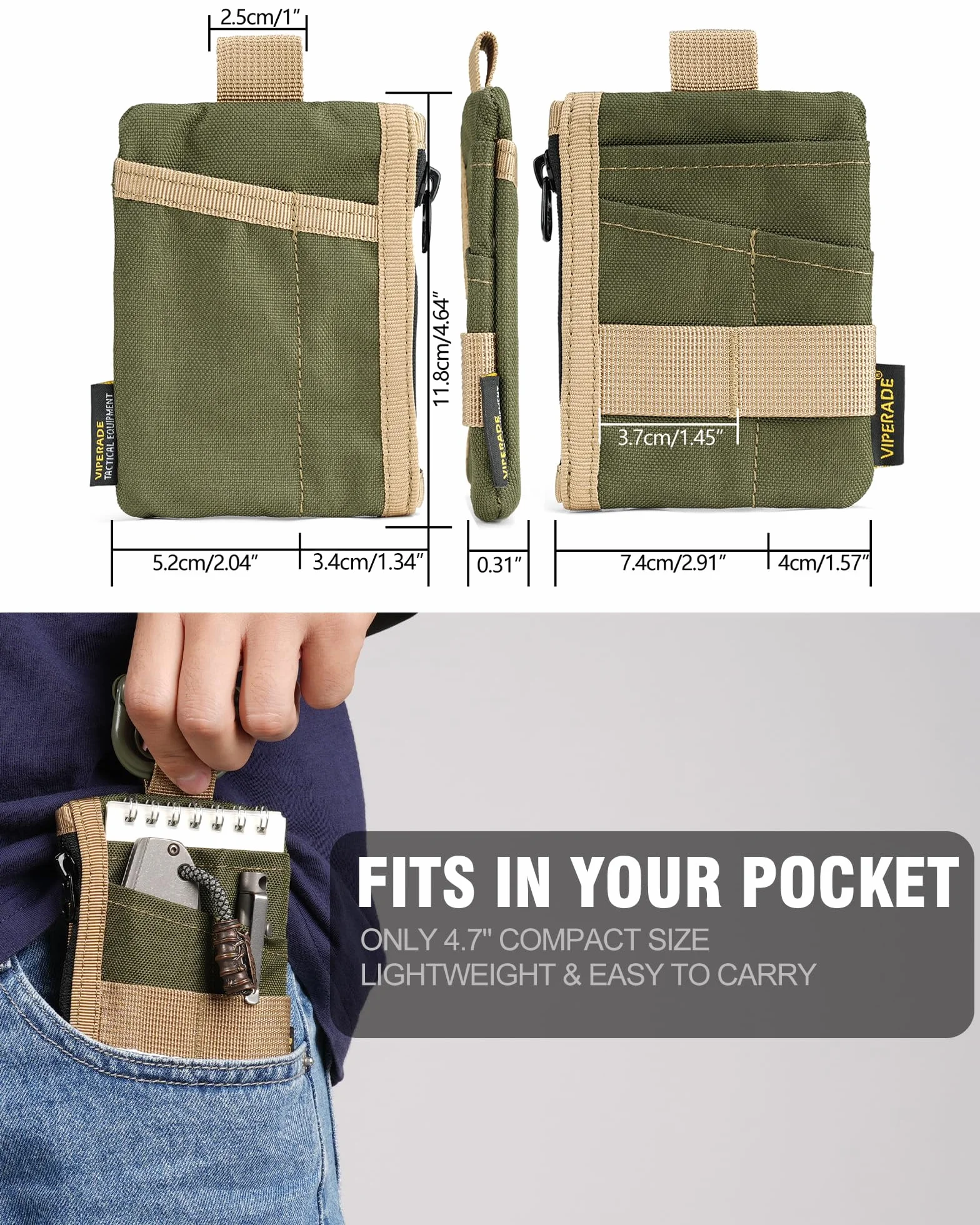 VIPERADE VE28 woreczek EDC 6 w 1, kompaktowy organizer kieszonkowy EDC 500D, torba do przechowywania narzędzi Molle, mała portmonetka / uchwyt na karty / kieszeń na szwajcarski nóż wojskowy