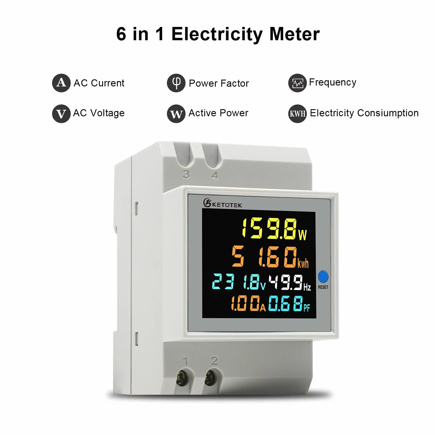 KETOTEK Jednofazowy licznik energii na szynę Din Monitor zużycia energii elektrycznej AC 40-300V 100A Watt kWh Napięcie Volt Amp Prąd Zużycie energii Licznik Woltomierz cyfrowy Amperomierz