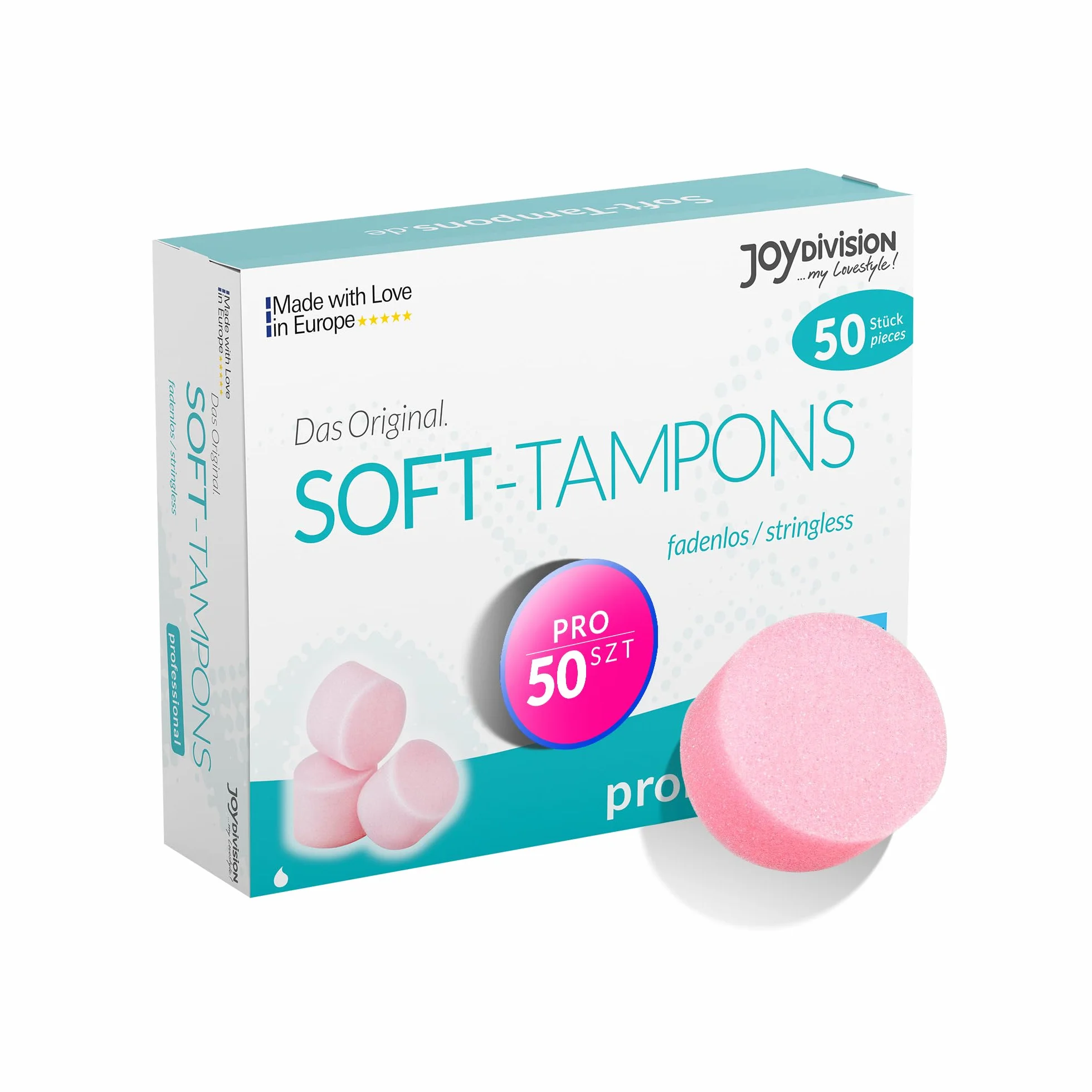 JOYDIVISION Soft-Tampons professional 50 szt Tampony bez sznurka Gąbeczka menstruacyjna ultra soft
