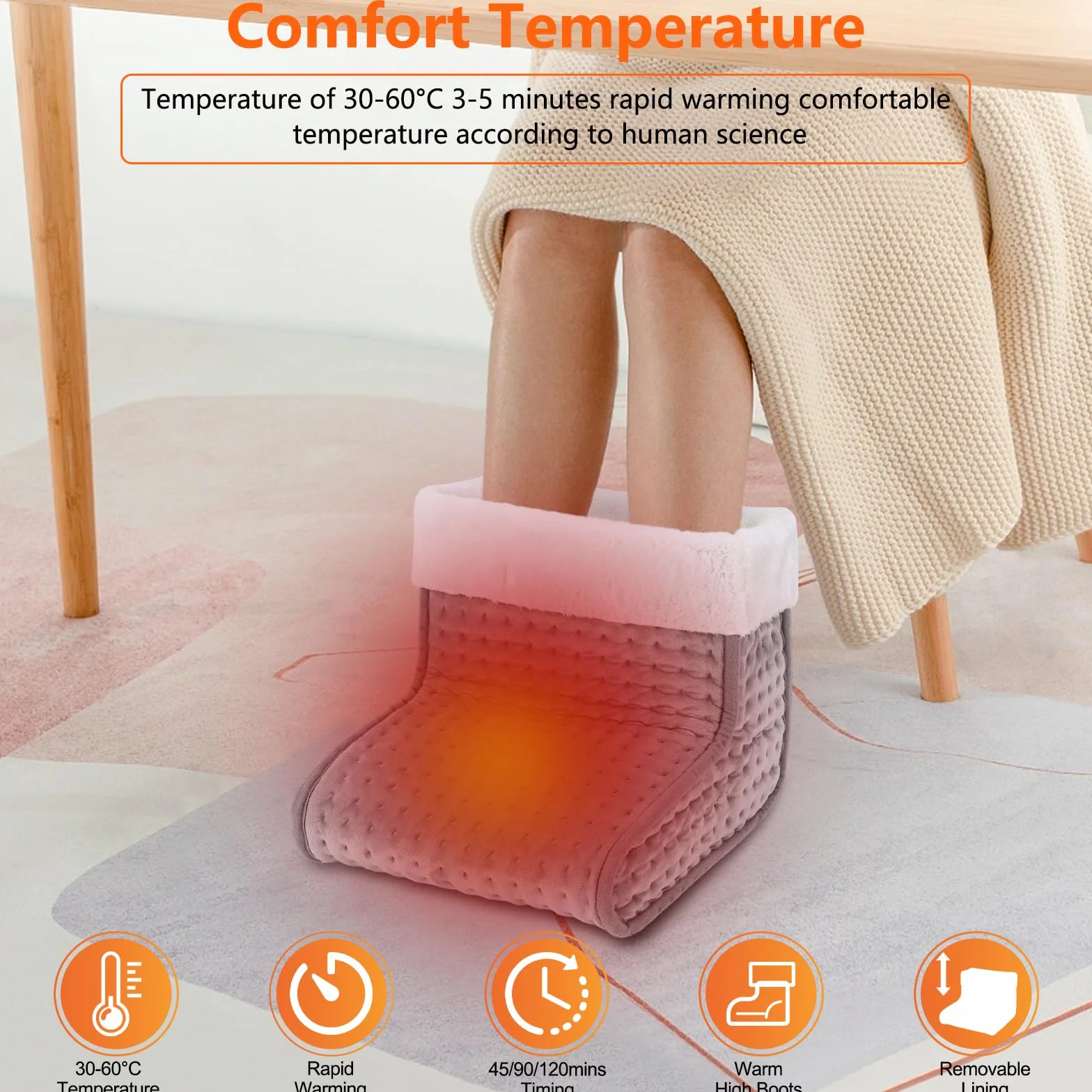 Biutee Elektryczny ogrzewacz stóp, 10 poziomów temperatury, 3 timery, 30-60°C, można prać w pralce