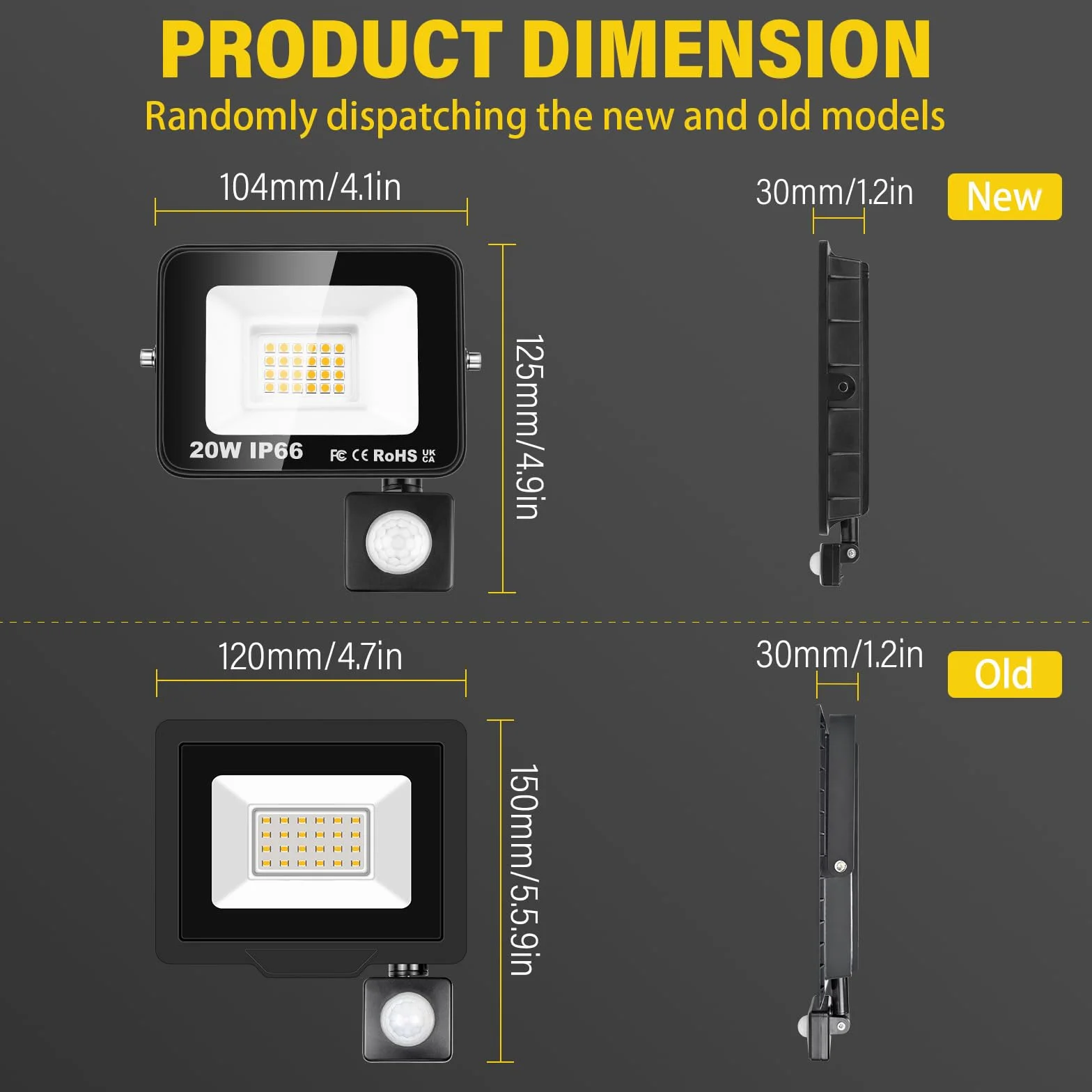 RIGIDON Reflektor LED z czujnikiem ruchu, 20 W, 2000 lm, reflektor zewnętrzny z czujnikiem ruchu, 3000 K, ciepła biel, wodoszczelny, lampa zewnętrzna, lampa zewnętrzna do ogrodu, garażu, podwórka, na