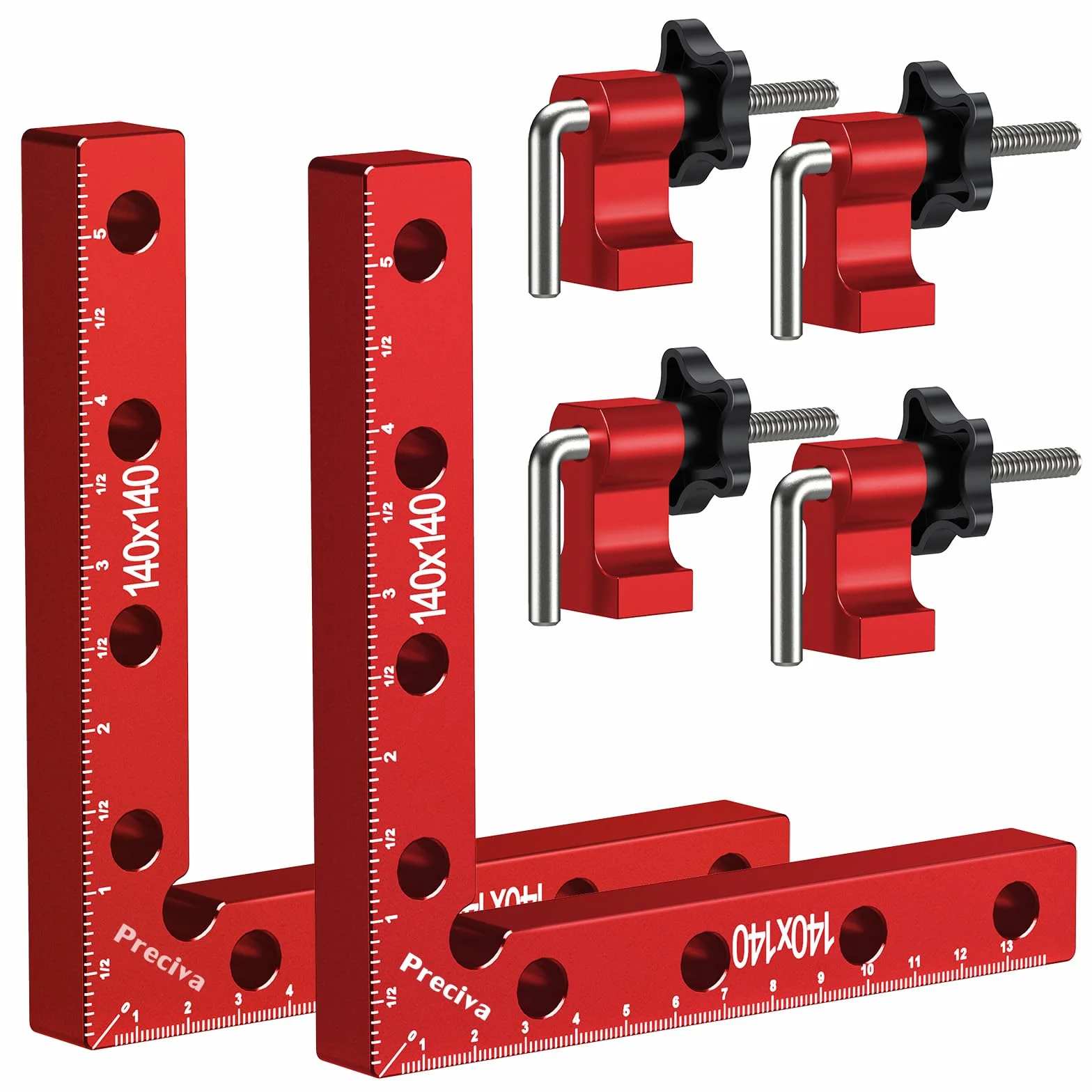 Preciva 2 zaciski kątowe ze stopu aluminium (14 cm/5,5 cala), narzędzia do obróbki drewna, kątownik stolarski, do obróbki drewna, majsterkowania, rzemiosła (kolor czerwony)