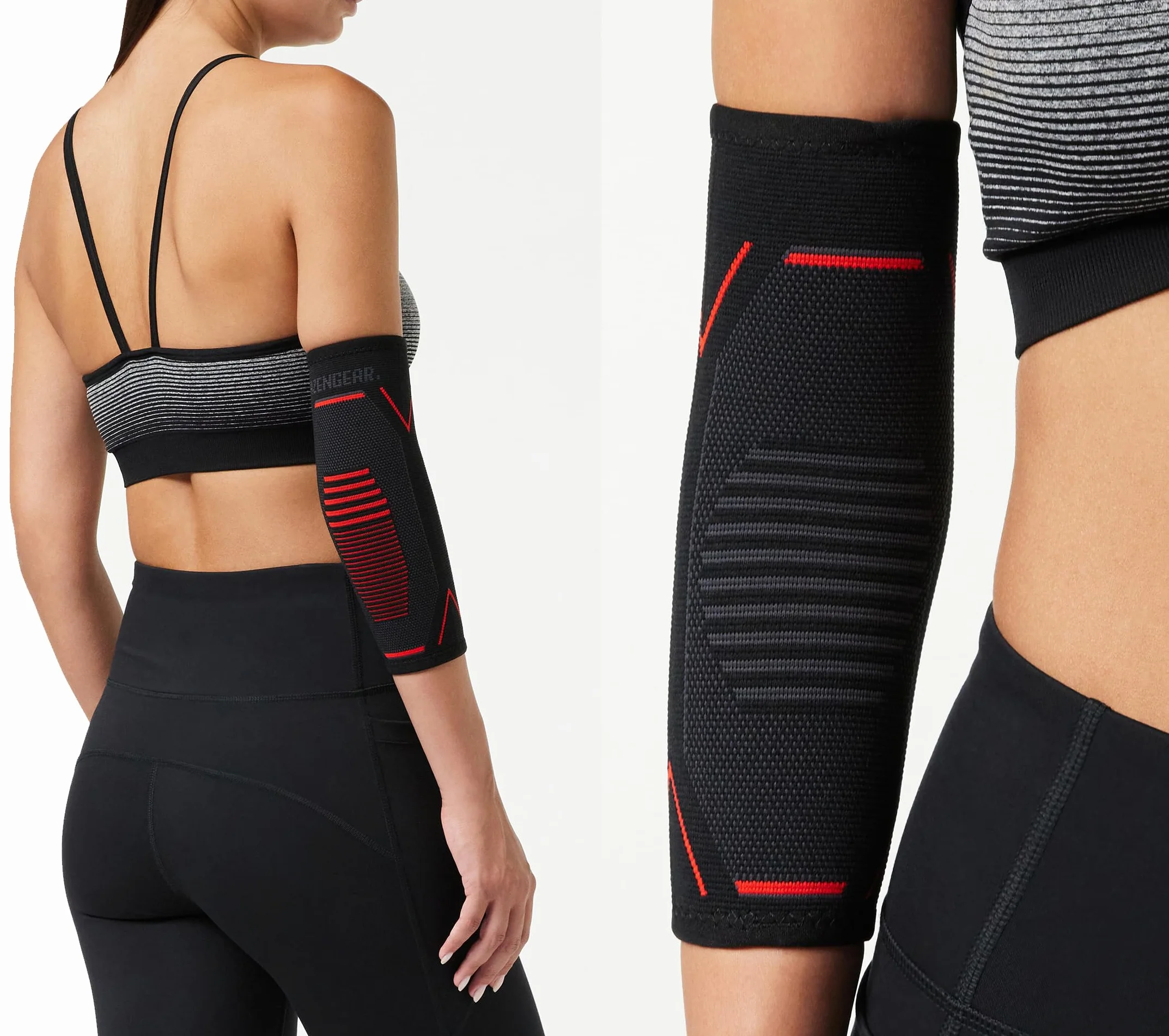 aZengear Opaska kompresyjna na łokieć - natychmiastowa ulga w bólu stawów przy zapaleniu ścięgna, zapaleniu stawów, golfie, tenisistach, treningach, fitness (L, Czarny z czerwonym (para))