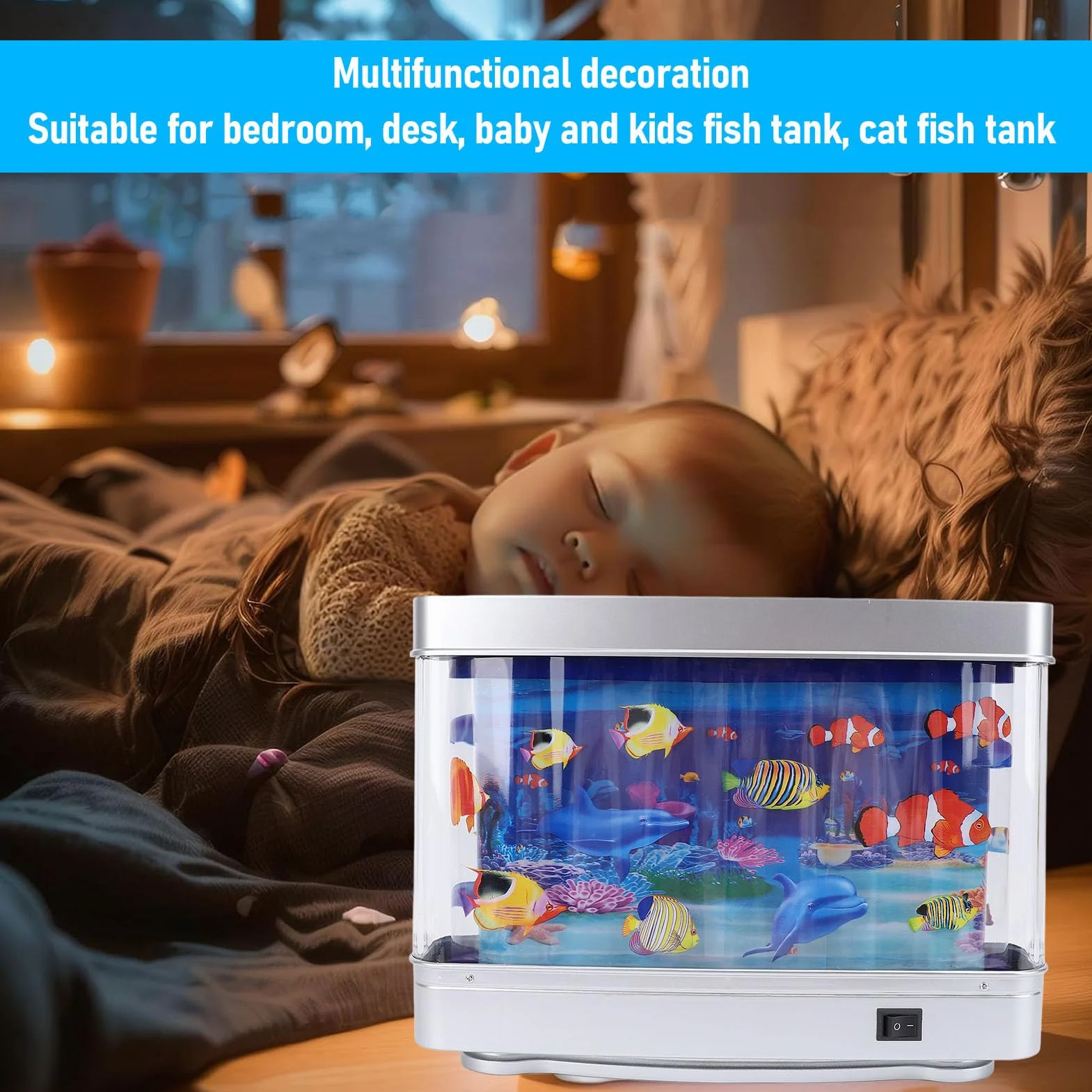 Sztuczne Akwarium z Ruchomymi Rybami LED Lampka Nocna dla Dzieci