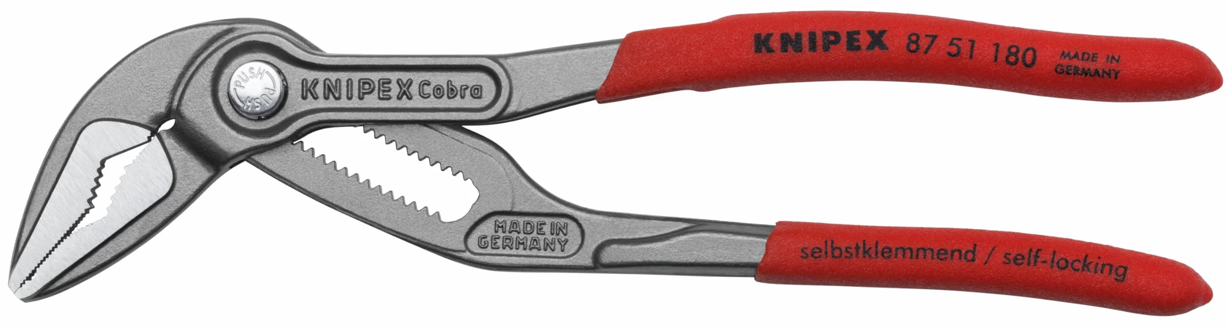 KNIPEX Cobra ES Szczypce nastawne do rur z wydłużoną szczęką w opakowaniu z zawieszką fosforanowana, szara pokryte antypoślizgowym, 87 51 180 SB