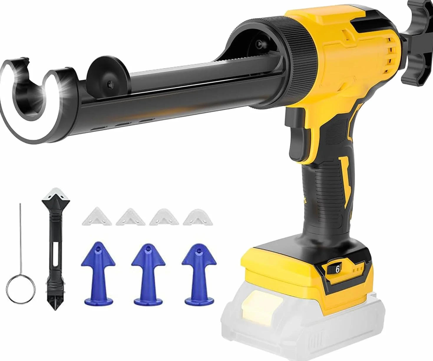 Akumulatorowa prasa kartuszowa kompatybilna z akumulatorem Dewalt 20 V, elektryczny pistolet na kartusz z 6 prędkościami, światło LED, akumulatorowa, strzykawka silikonowa do wkładów 300 ml z 9