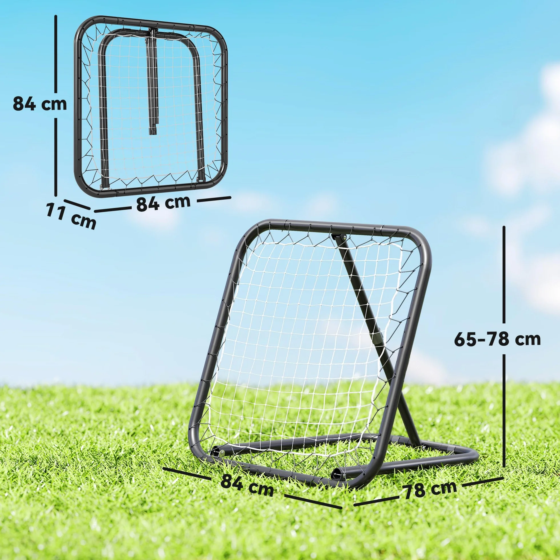 HOMCOM rebounder do piłki nożnej składana bramka odbijająca ściana do odbijania siatka do baseballu koszykówki z 5-stopniową regulacją metal kolor czarny 78 x 84 x 65-78 cm