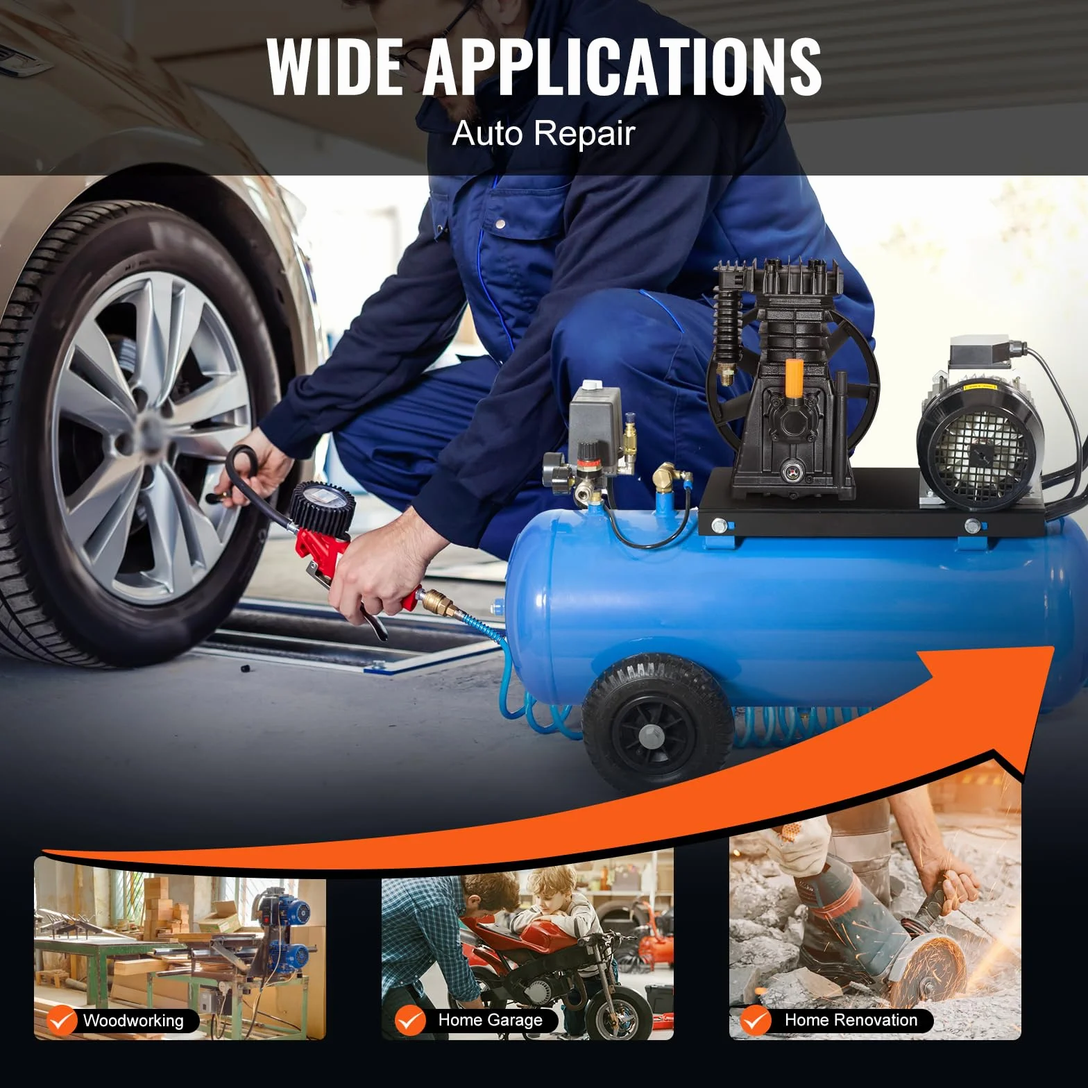 VEVOR Głowica pompy sprężarki powietrza 3HP 5,8 CFM 90 PSI, głowica pompy sprężarki powietrza 2 cylindry, pojedyncza głowica pompy z ciśnieniem maks. 116 PSI, głowica pompy przepływu 164 l/min
