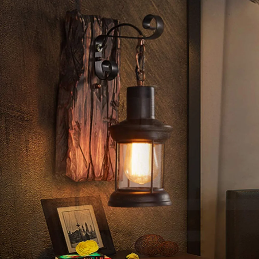 Rustykalny Lampa ścienna Drewniany Kinkiet Retro Nostalgiczny Kinkiet Vintage żelazna Lampa Wisząca Loft Oświetlenie Dekoracyjne Oświetlenie Jadalni Kuchnia Restauracja Hotel Bar Kawiarnia Przedpokój