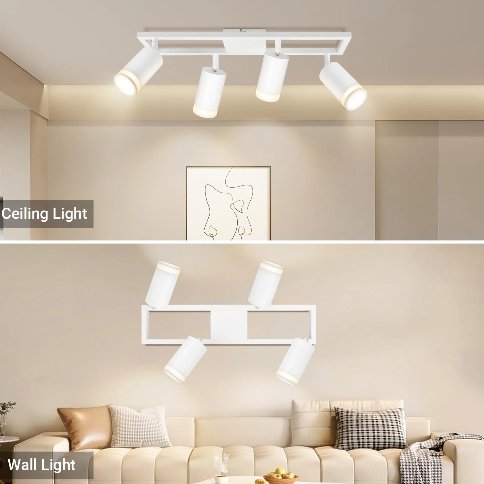 Lampa sufitowa LED 4-punktowa podwójna obrotowa GU10 biała do kuchni salonu