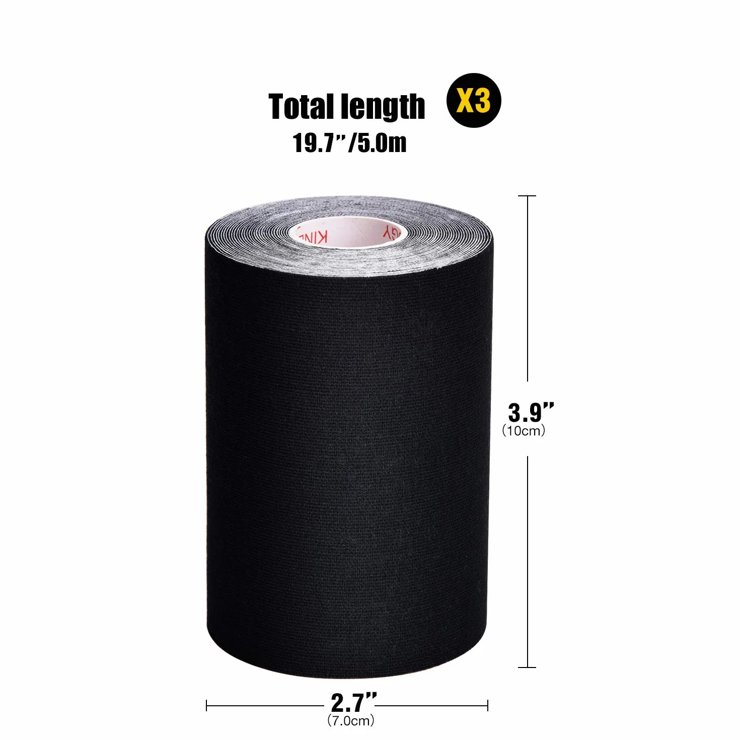 Zestaw taśm kinezjologicznych, elastyczna taśma klejąca 5cm/7,5cm/10cm x 5m, sportowa taśma do mięśni centrum fitness (czarna, 10cm x 5m)