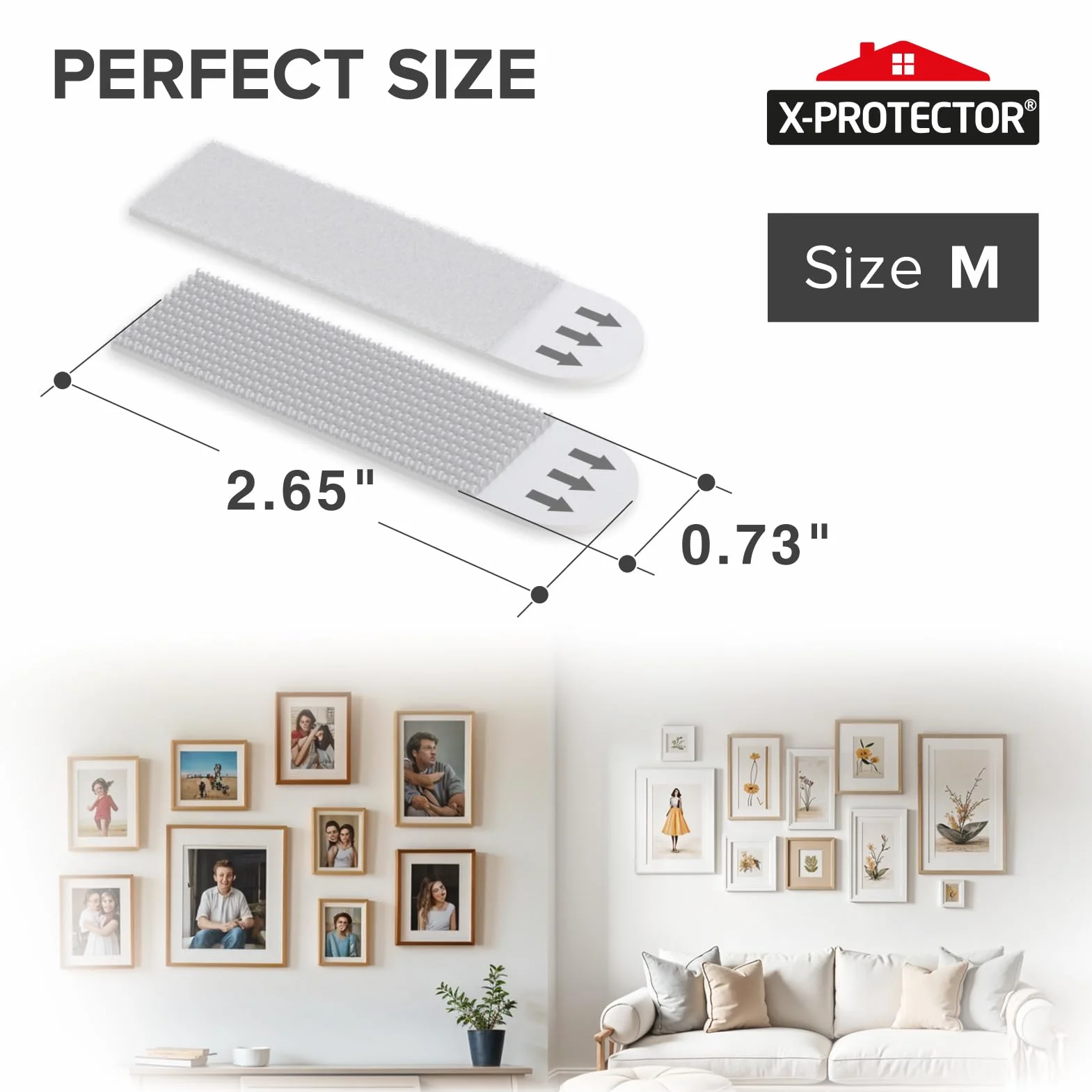 X-Protector Paski do zawieszania obrazów, 20 par, wolne od uszkodzeń, samoprzylepne wieszaki ścienne bez gwoździ, wytrzymałe paski do zawieszania na ścianie, do zawieszenia do 6,8 kg, rozmiar M
