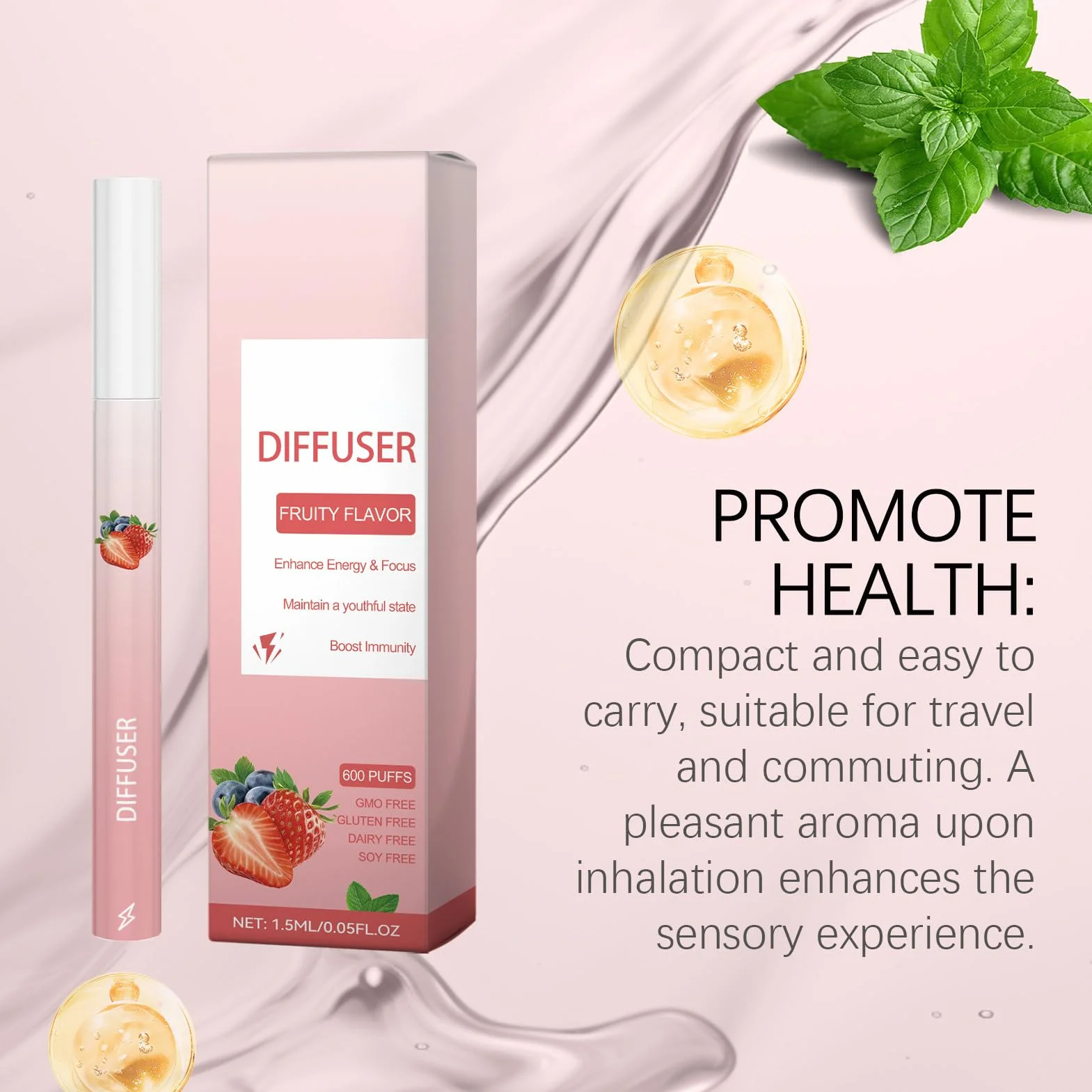 Energy Diffuser Pen Portable Fruit Scented Inhaler for Lung Care Aromatherapy Natural