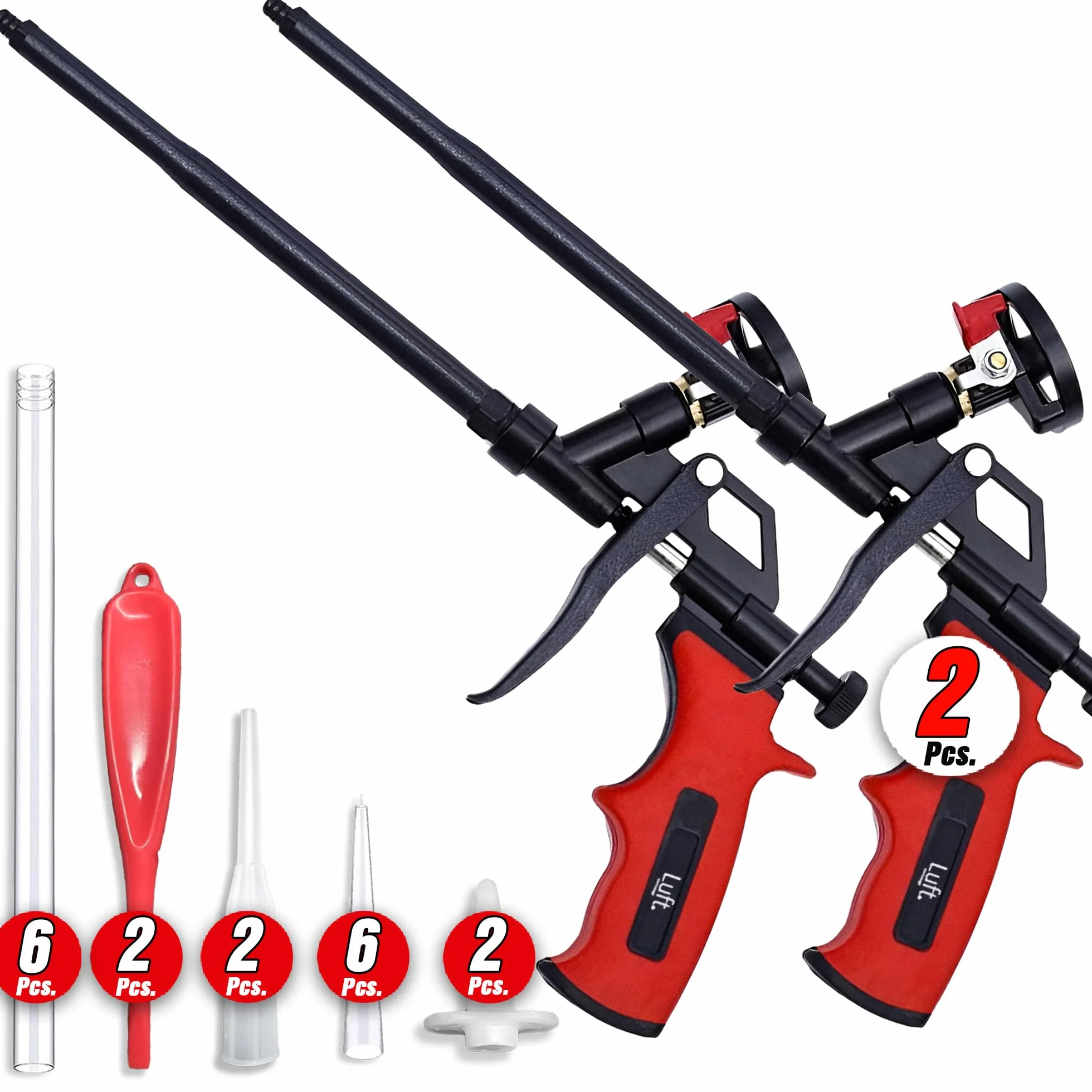 Luft <2 sztuki > Pistolet natryskowy do rozszerzania izolacji (2 pistolety + 6 dysz), profesjonalny aplikator izolacyjny PU, wytrzymały metalowy pistolet do dozowania korpusu, nadaje się do