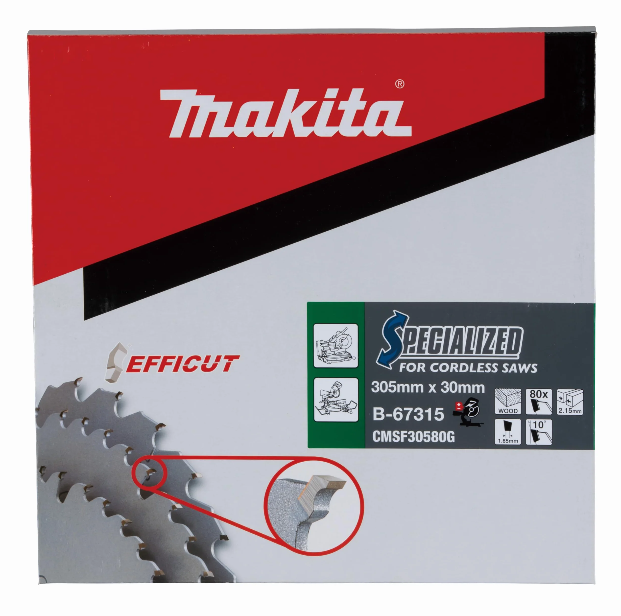 Makita Brzeszczot do drewna Efficut do akumulatorowych pił ukośnych (305 x 2,15 x 30 mm, 80 zębów) B-67315