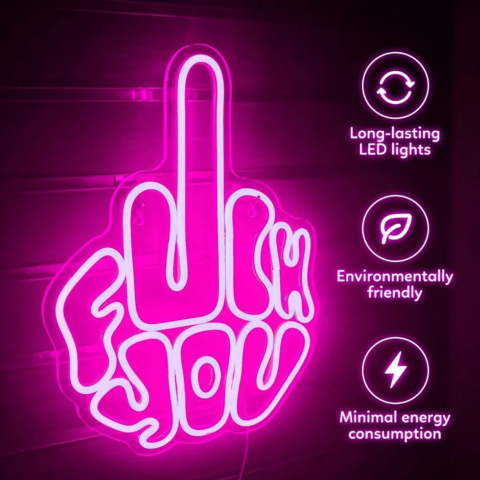 Fuck You napis dla dzieci, różowy gest z 10 regulowanymi poziomami jasności i 2 m kablem, świecące napisy zasilane przez USB, podświetlane tabliczki na ścianę, pokój gier, salon, bar