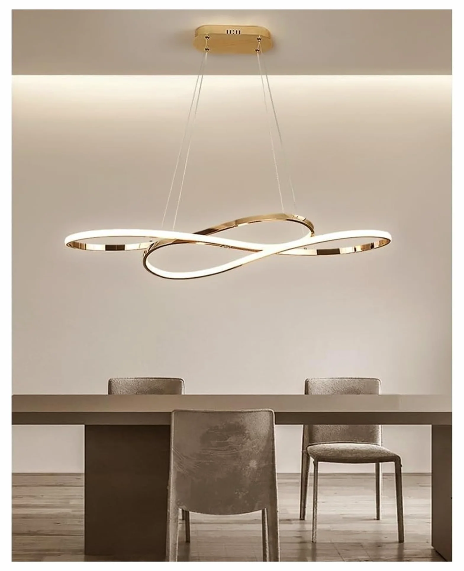 Lampy wiszące, nowoczesne żyrandole pierścieniowe z diodą LED, długa chromowana liniowa oprawa sufitowa kompatybilna ze stołem jadalnym, salonem i wyspą kuchenną (ciemna) w