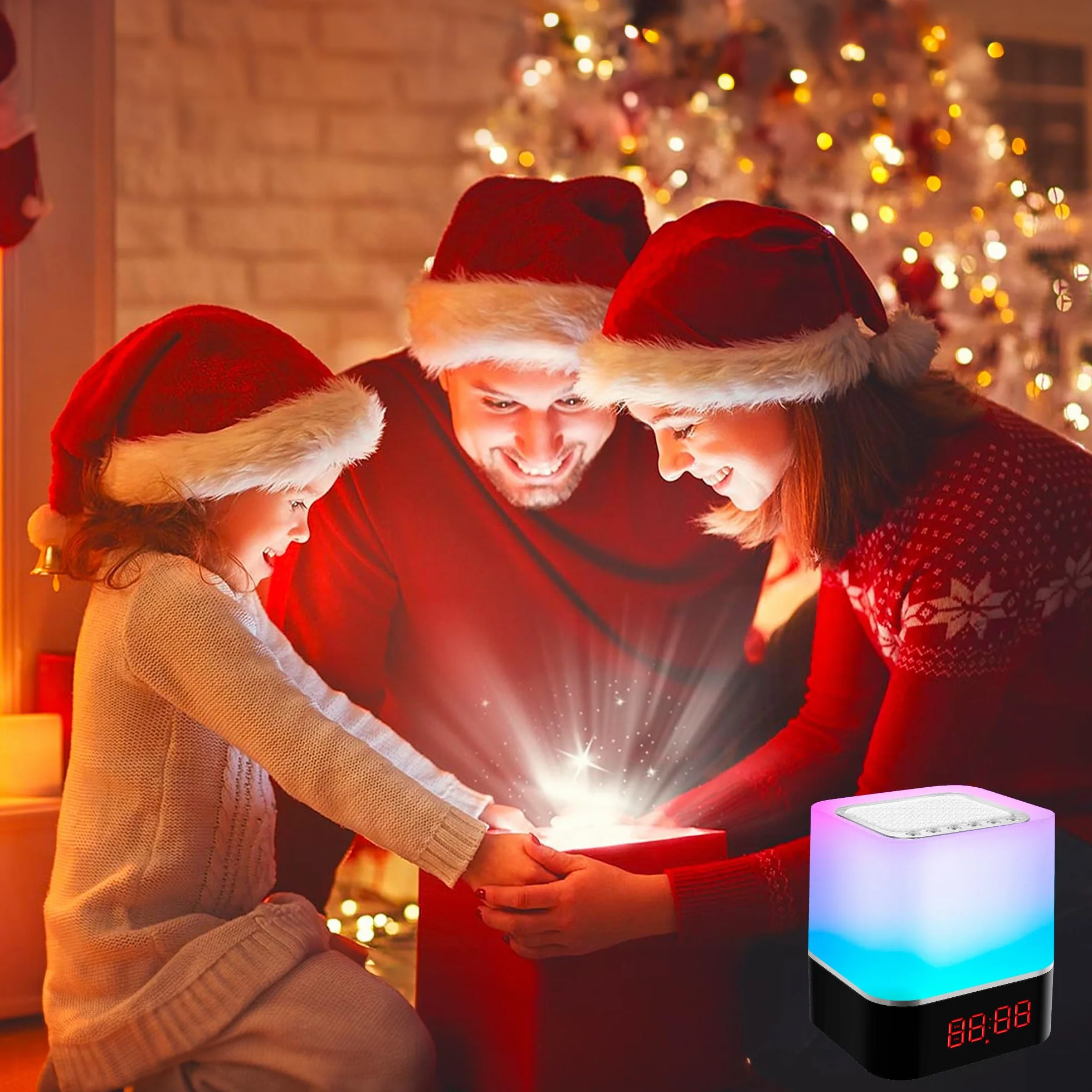 Głośnik Bluetooth 5 w 1 ze światłem, budzik świetlny RGB, zmiana kolorów, lampka nocna, dotykowa, ściemniana, budzik cyfrowy z USB, zestaw głośnomówiący, odtwarzacz MP3, fajne rzeczy dla