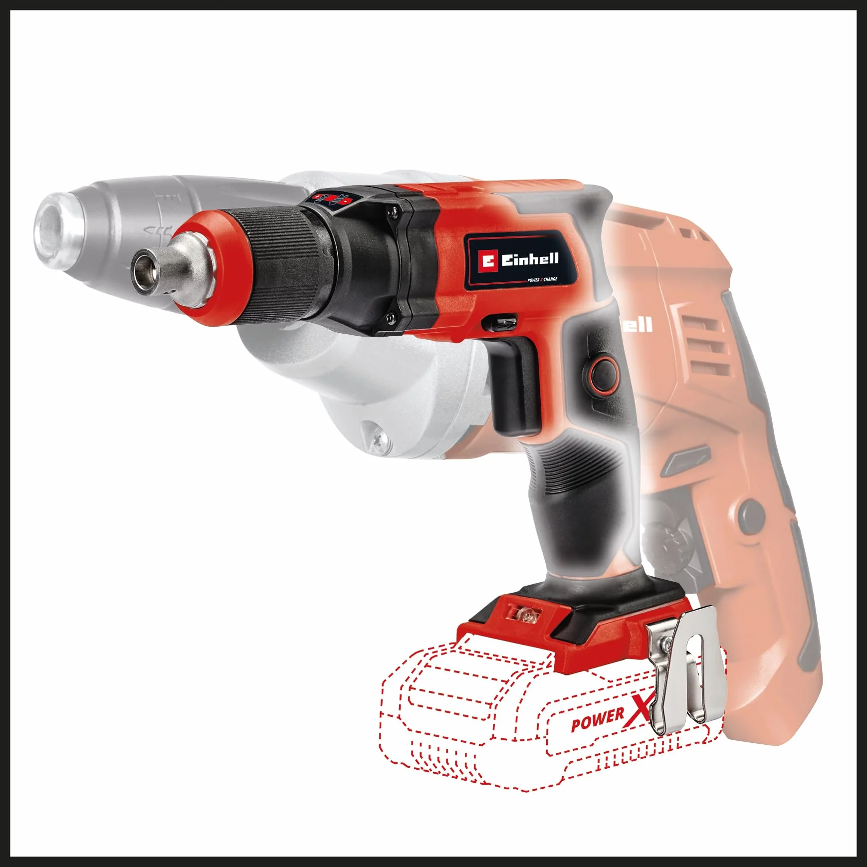 Einhell Akumulatorowa wkrętarka do płyt gipsowych TE-DY 18 Li-Solo Power X-Change (Li-ion, 18 V, 4000 min-1, ogranicznik głębokości, praca ciągła, bez akumulatora i ładowarki, w tym kuferek E-Box S35)