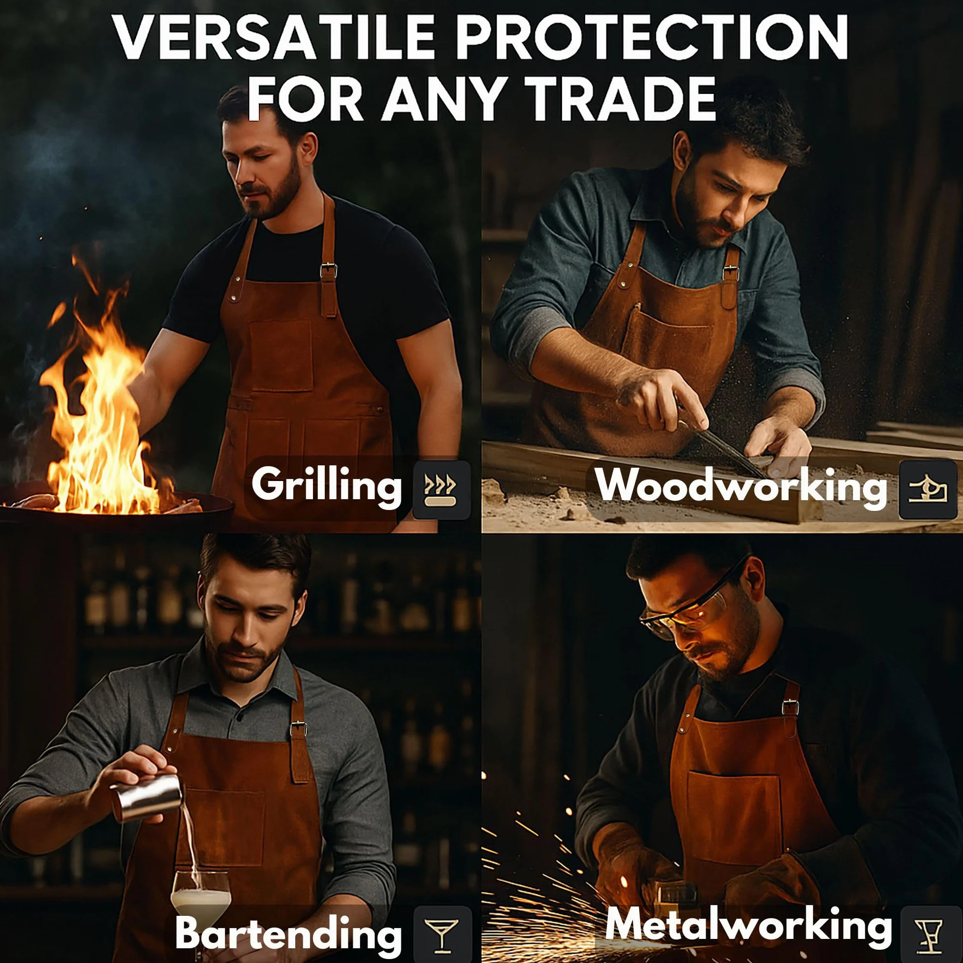 Rustic Town Genuine Leather Grill Work Apron with Tool Pocket Adjustable XXL