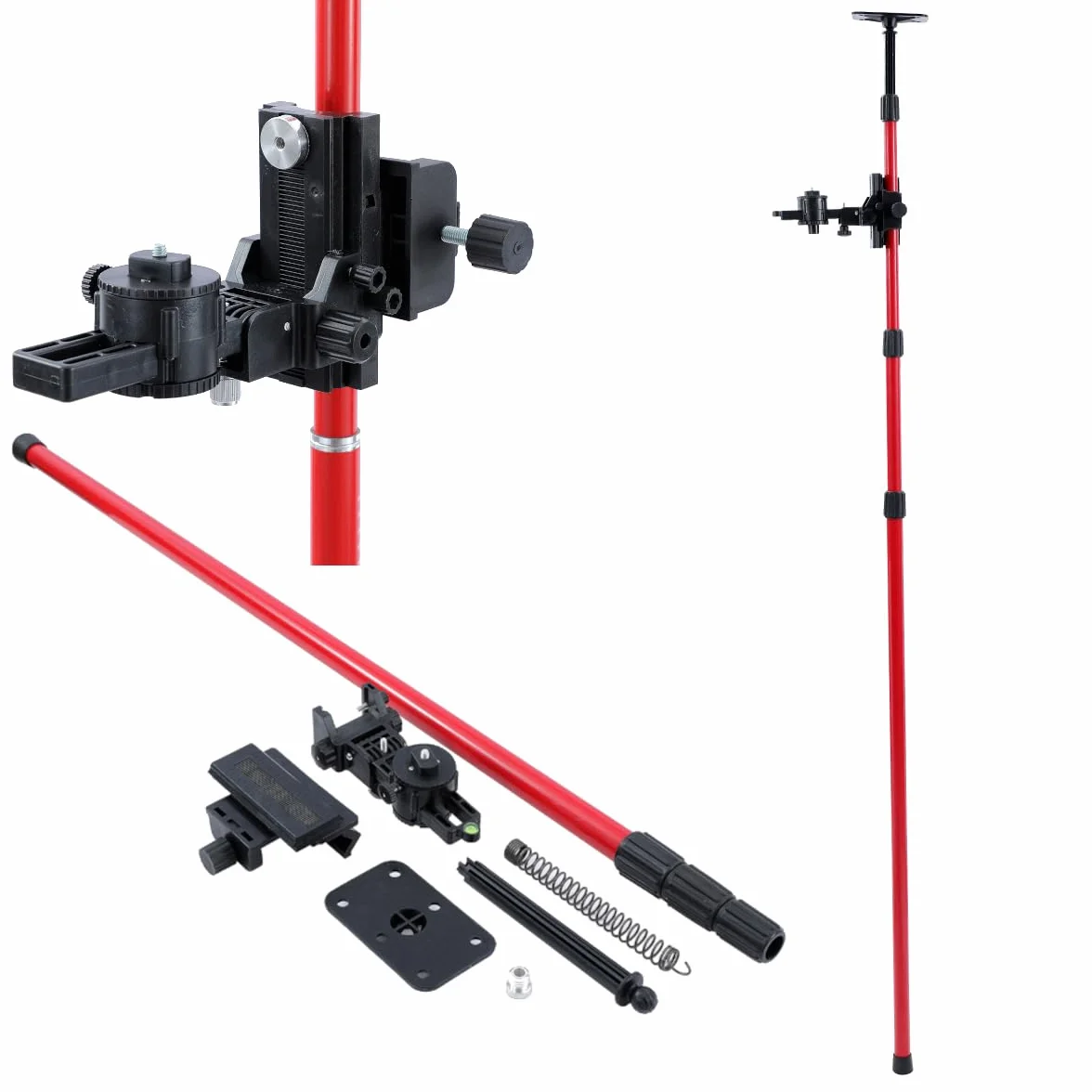 TOPWAY Laser Niveau drążek teleskopowy 115-400 cm, regulowana wysokość, teleskopowa listwa poziomująca, wysuwana od podłogi do sufitu, z uchwytem i torbą nylonową