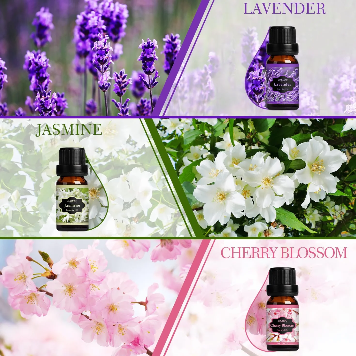 Salubrito zestaw olejków eterycznych do aromaterapii, prezentowy, gardenia, kwiat wiśni, lawenda, jaśmin, róża