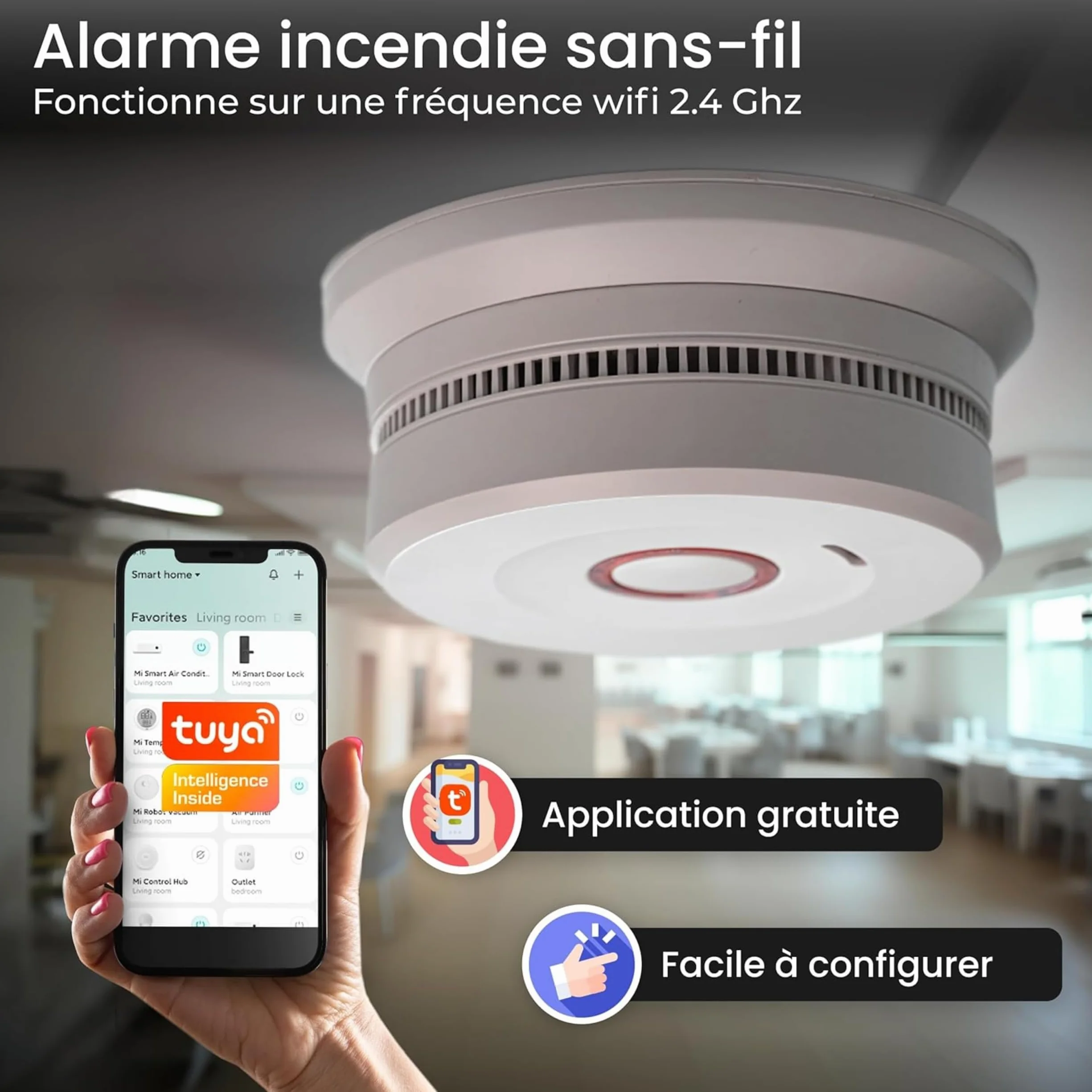 Czujnik dymu WiFi NF alarm przeciwpożarowy EN14604 dom inteligentny