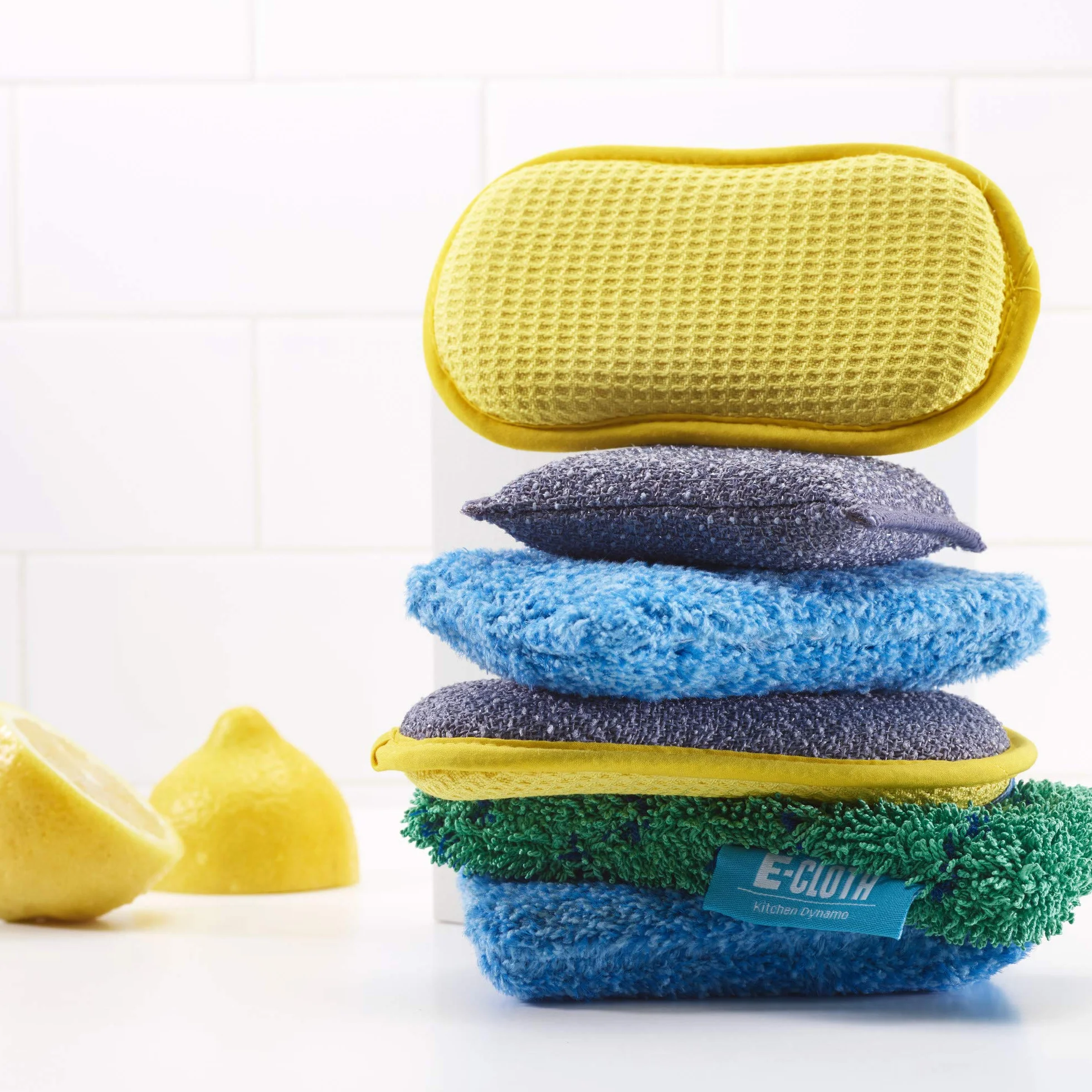 E-Cloth Alternatywa gąbka z mikrofibry, poliester, żółty-4 opakowanie, ekologiczne opakowanie