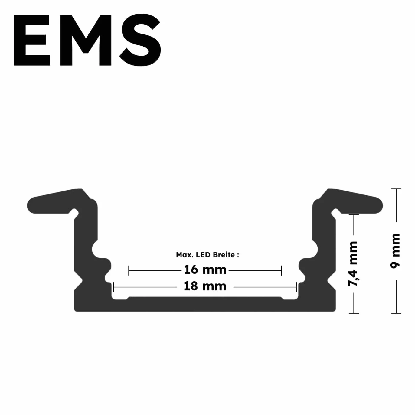 Anodowany profil aluminiowy LED, 150 cm, profil do zabudowy, przezroczysta osłona, do taśm LED 16 mm, kompatybilny z Philips Hue, 1,5 m, Ems