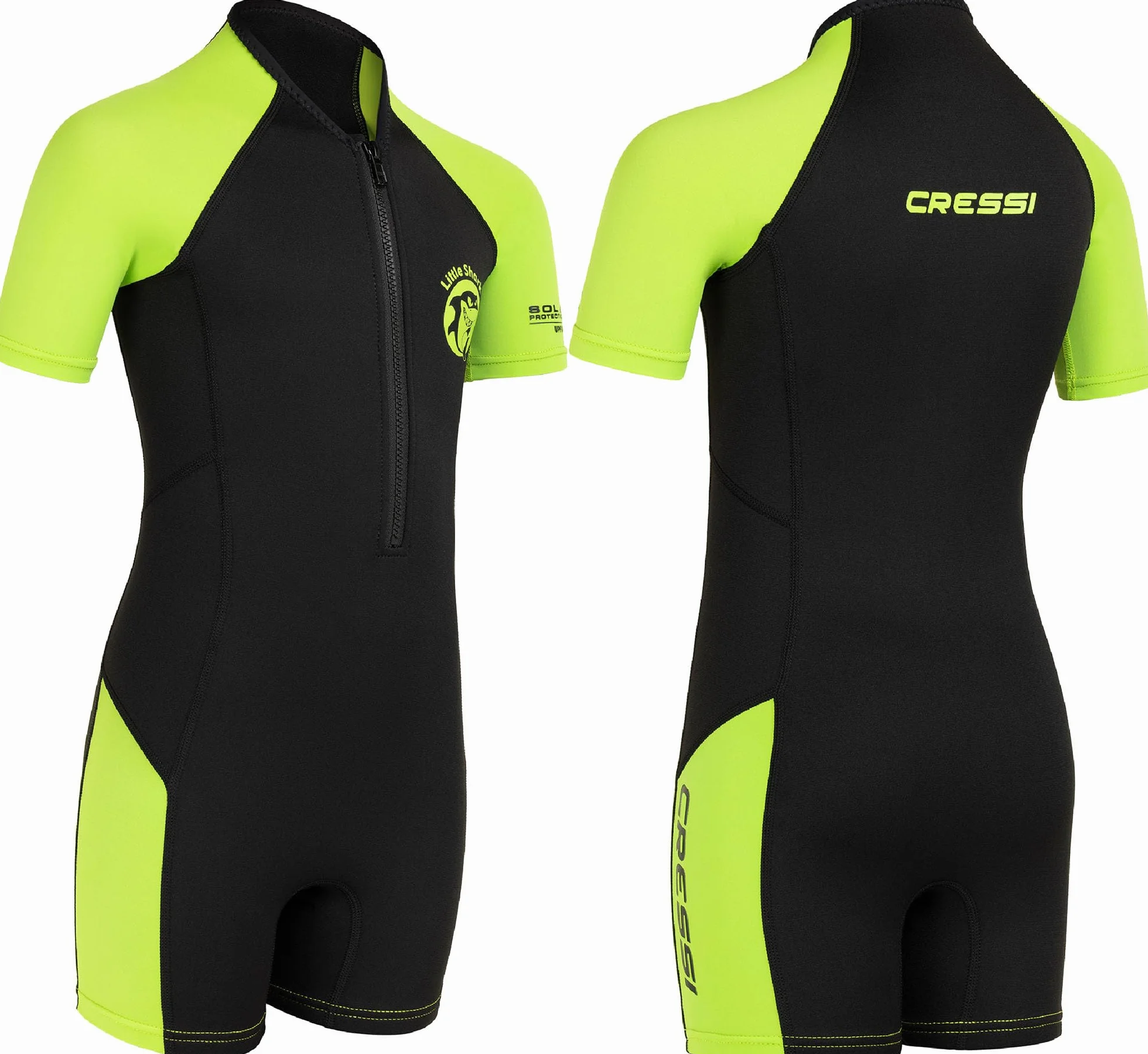 Cressi Unisex-Youth Little Shark Shorty Wetsuit Pianka Z Neoprenu Dla Dzieci,Czarny/Limonka,9/10 Lat,Xdg003306