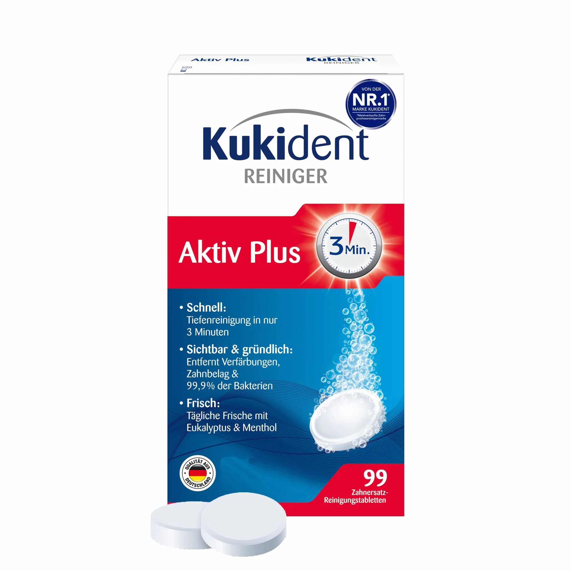 Kukident Aktiv Plus Zahnersatz-Reinigungstabletten, 99 Sztuka Tablety
