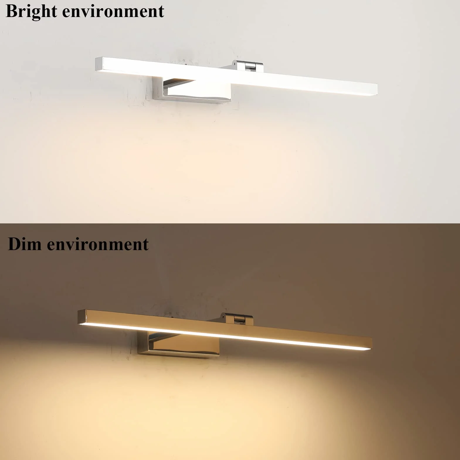 Klighten Lampa LED do lustra łazienkowego, 60 cm, 18 W, 1170 lumenów, wodoodporność IP44, obracana o 180°, nowoczesne oświetlenie lustra łazienkowego, ciepła biel 3000K, chrom