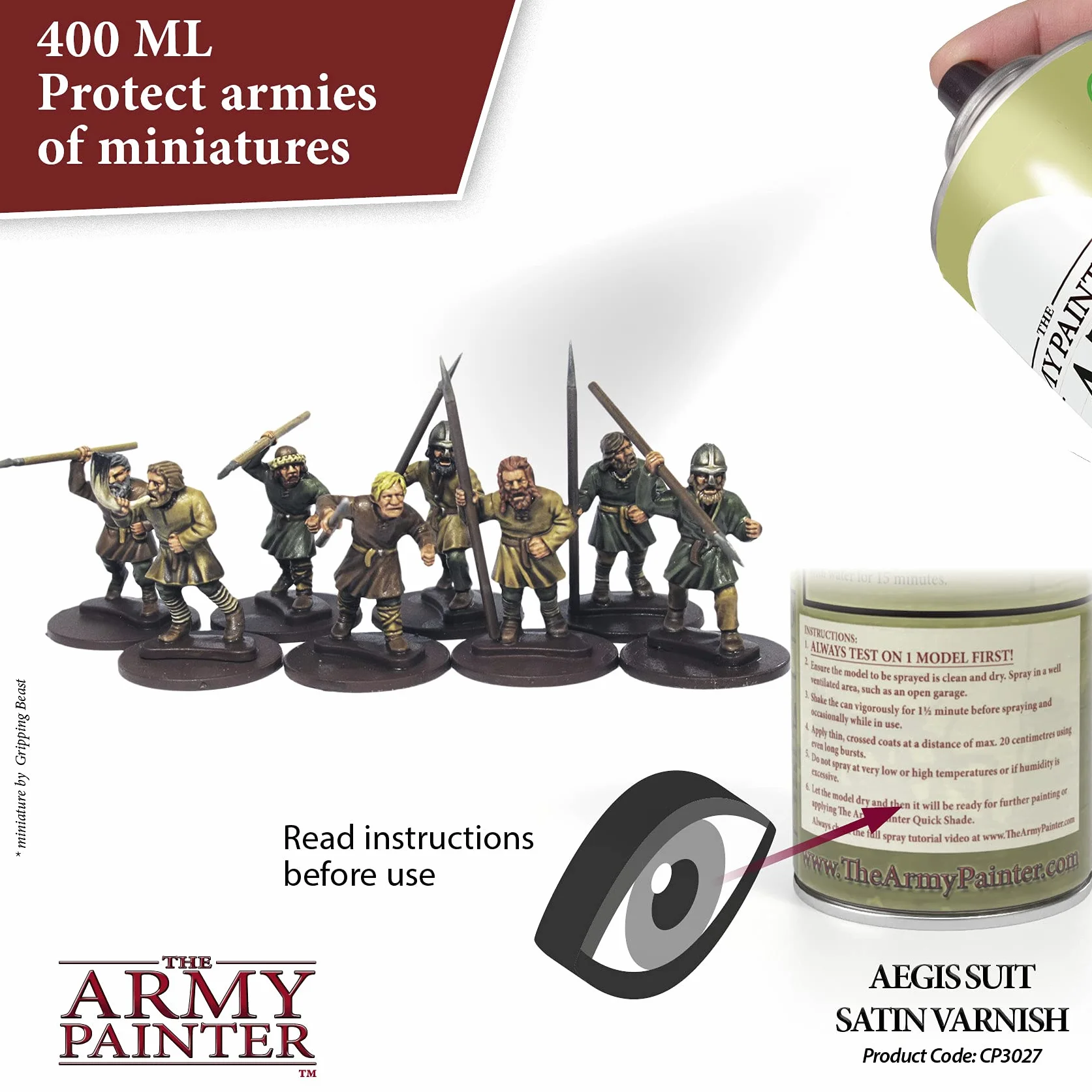 The Army Painter Satin Varnish, lakier w sprayu do ochrony figurek, modelowania figurek do gier fabularnych, planszowych i bitewnych, 400 mL