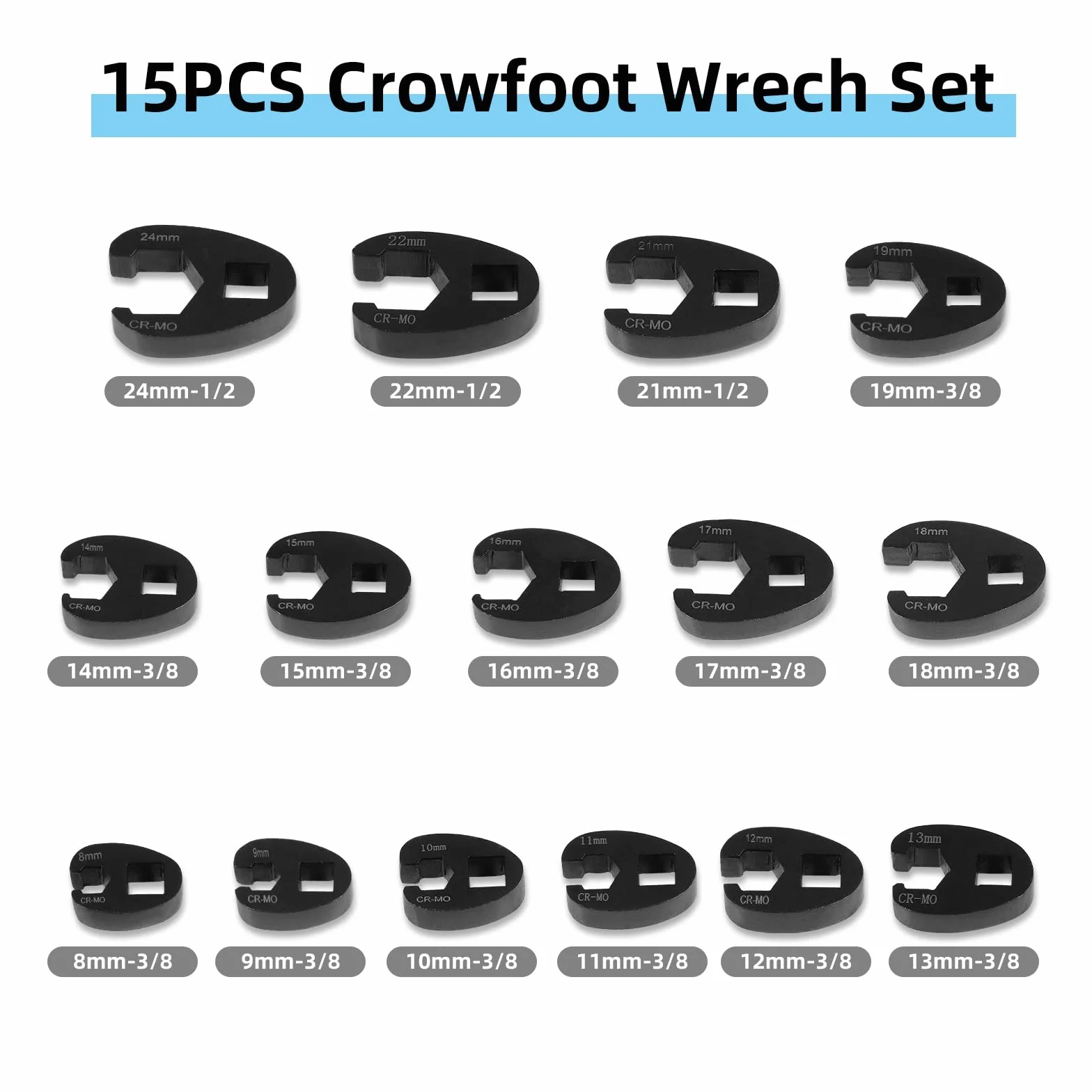 CCLIFE Zestaw kluczy pazurowych 1/2" 3/8", 8-24 mm, 15 szt.