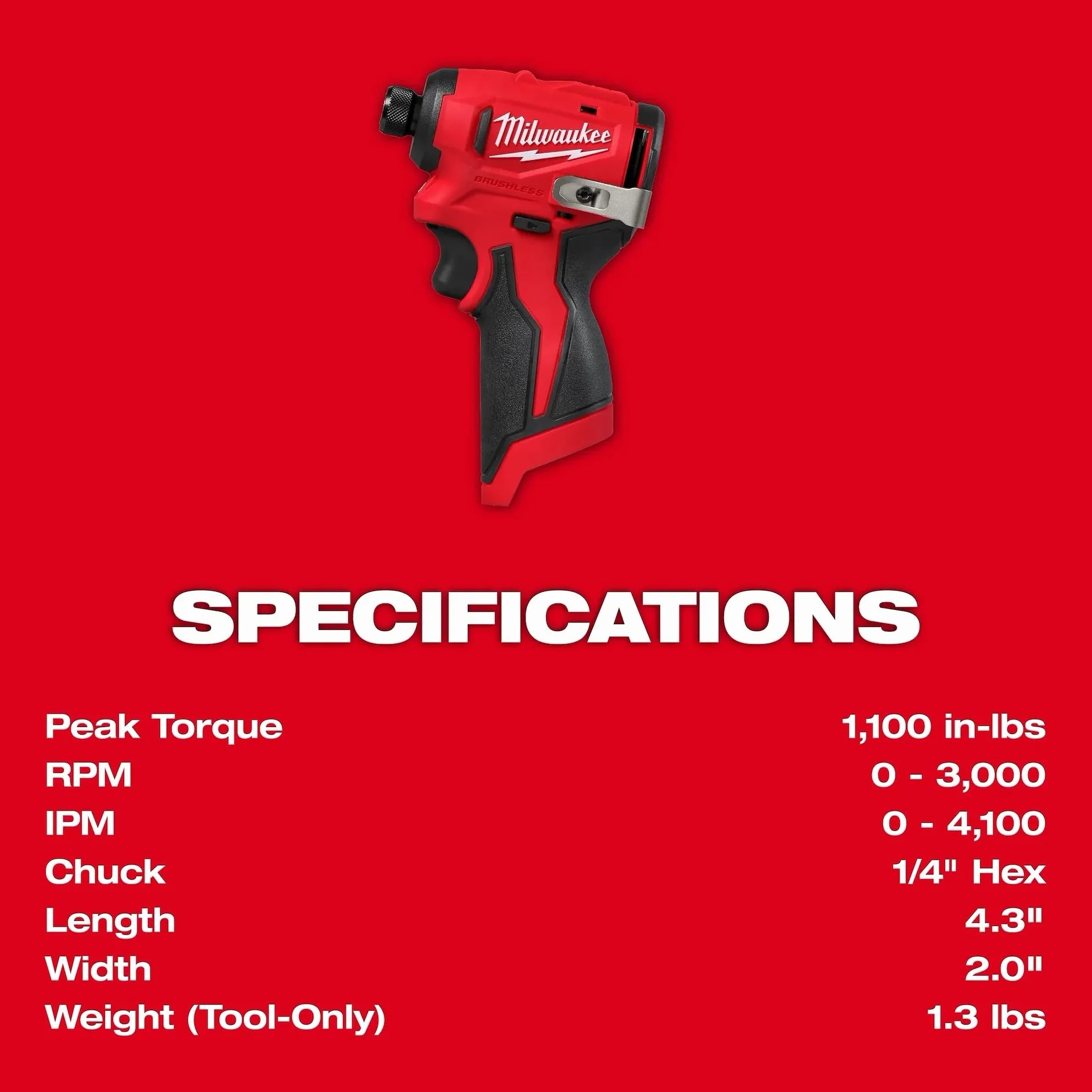 Milwaukee M12 Subcompact bezszczotkowy sześciokątny wkrętarka udarowa 1/4 cala (gołe narzędzie)