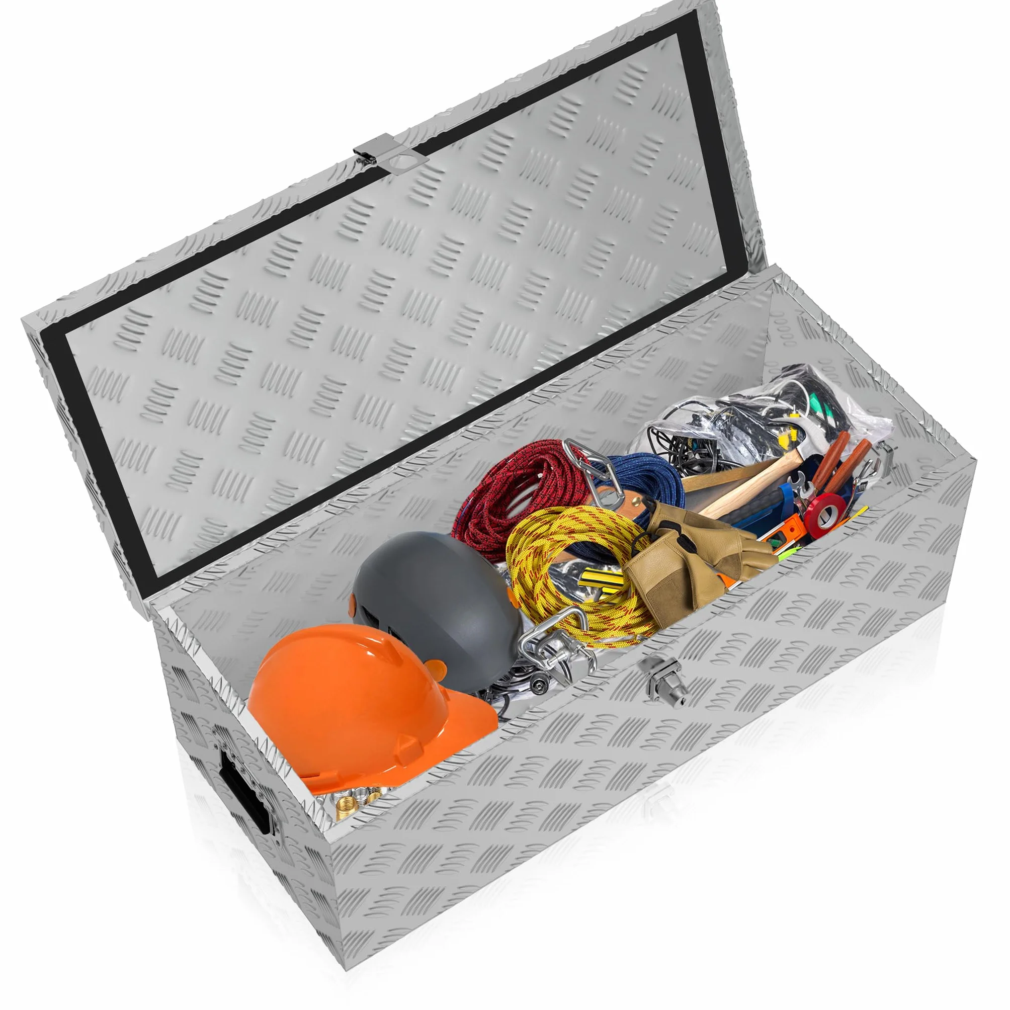 FIVMEN Aluminiowa skrzynka z pokrywką, aluminiowa skrzynka transportowa, skrzynka na narzędzia z zamkiem i kluczami i uchwytem, skrzynka transportowa, skrzynka aluminiowa, 80 x 22 x 23 cm, srebrna