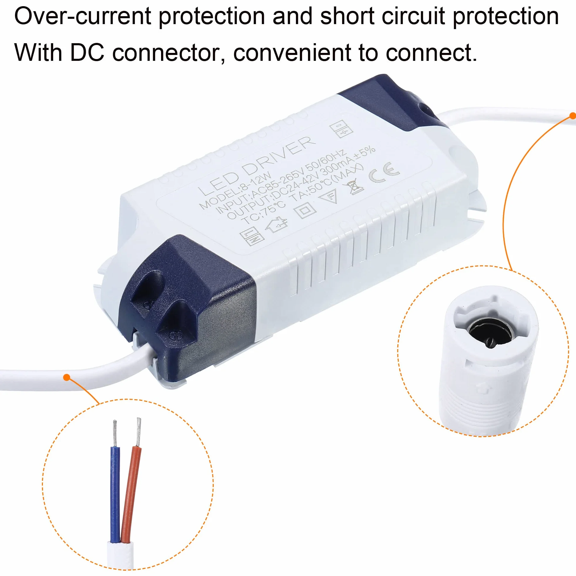 PATIKIL Napęd LED 8-12 W 300 mA, wyjście AC 85-265 V 24-42 V DC żeńskie złącze stały prąd zaczerwienienie transformator zewnętrzny zasilacz LED lampa sufitowa