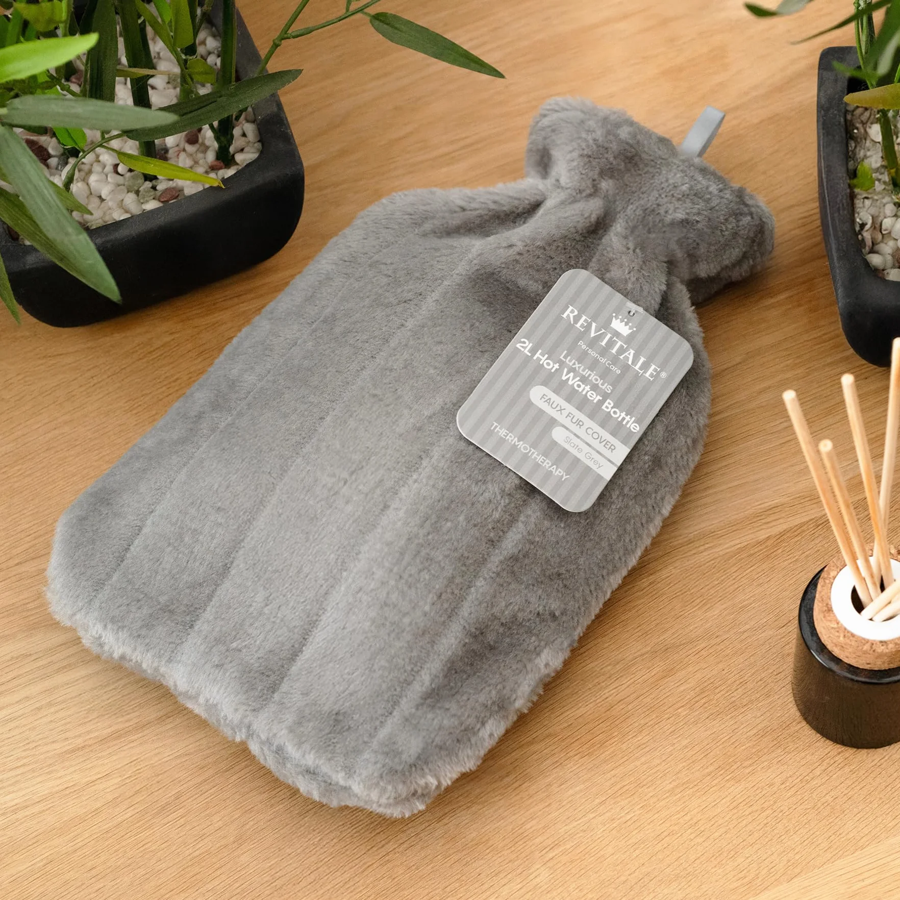 Termofor 2 L Revitale Luksusowa Miękka Powłoczka Guma Naturalna Brytyjski Standard BS1970:2012 Szary Łupek