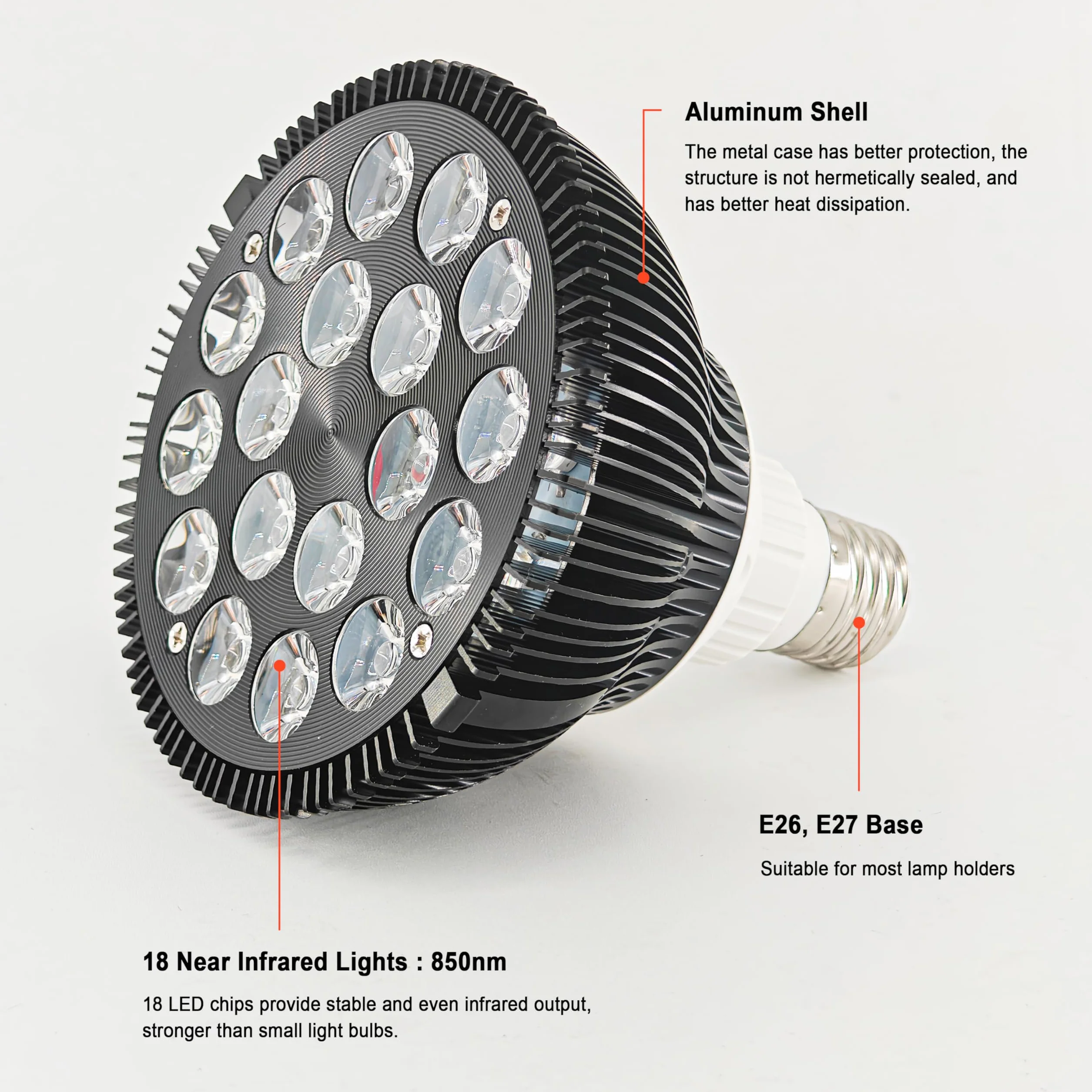 Elitzia 54W Terapia podczerwień Lampa na Bliskie światło podczerwieni 850nm Lampa ciepła na Bliskie światło podczerwieni dla poprawy krążenia krwi Zwalnia ból pleców ramion Terapia domowa ETPAR18F